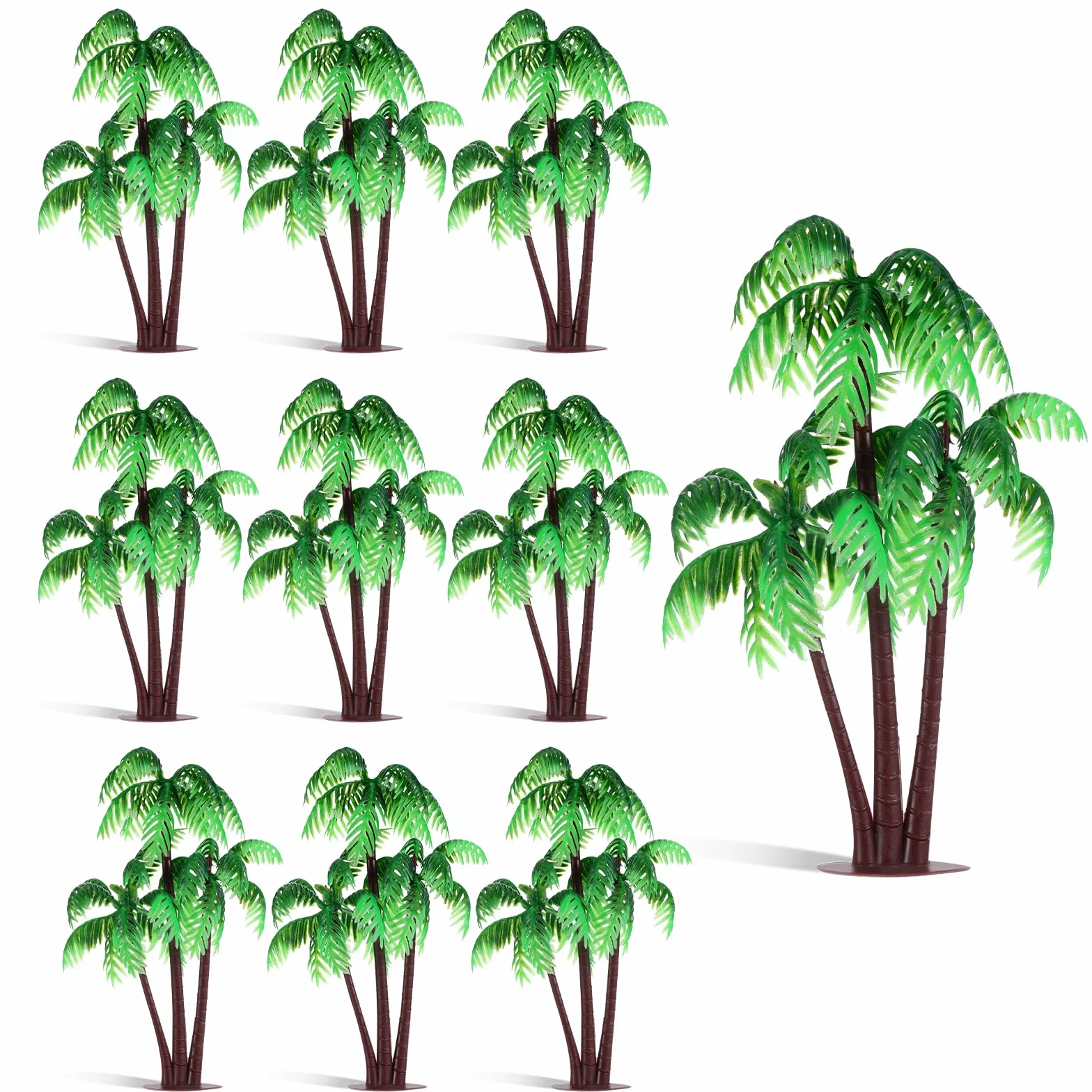 Bewudy 10 sztuk miniaturowych palm z tworzywa sztucznego, zielone modele, palmy kokosowe, model drzew, do samodzielnego wykonania, dekoracja ogrodowa, domek dla lalek, diorama, dekoracja domu