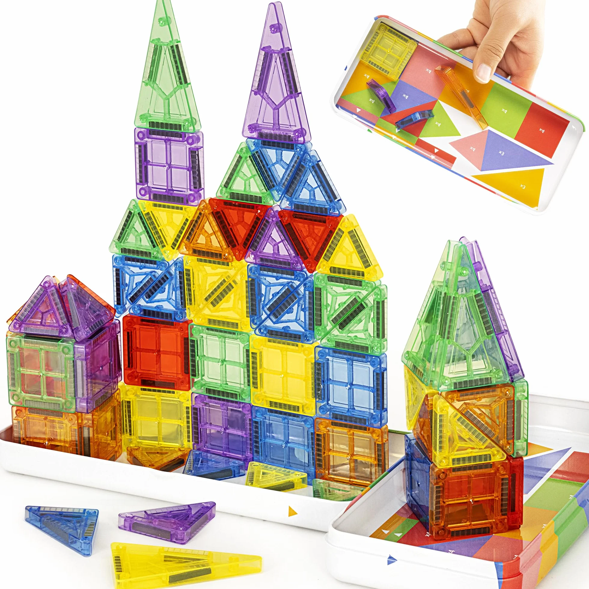 Cossy Montessori Mini Klocki Magnetyczne, 60 Sztuk, Zestaw Podróżny z Metalowym Pudełkiem, Gra Magnetyczna dla Dzieci, Płytki Magnetyczne dla Chłopców i Dziewczynek od 3+ Lat