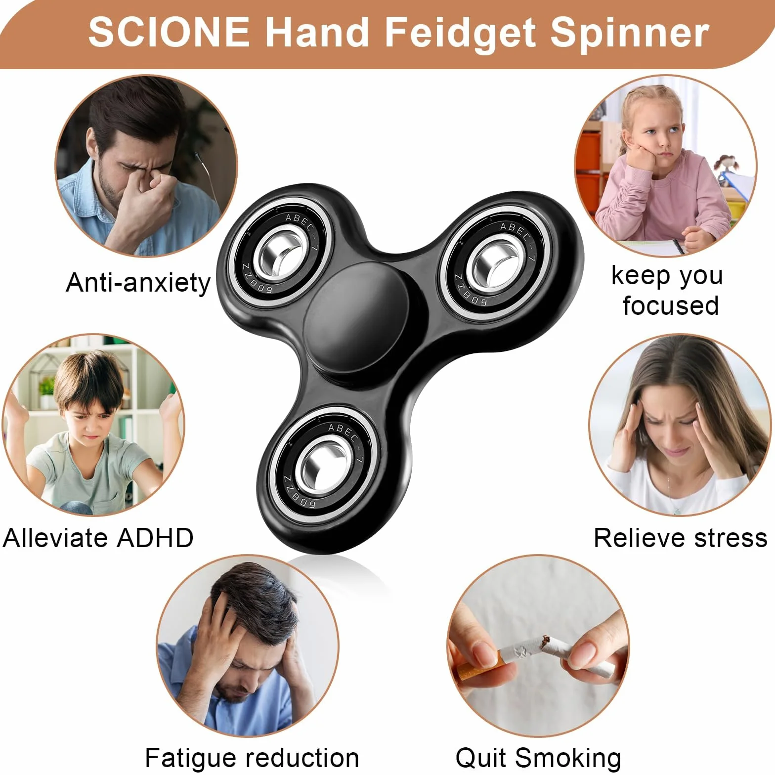 SCIONE Fidget Spinner zabawka, 1 opakowanie, fajna zabawka Fidget dla dzieci i dorosłych, sensoryczna zabawka przeciwlękowa dla autyzmu ADHD, przenośna zabawka ręczna do biura, szkoły i podróży