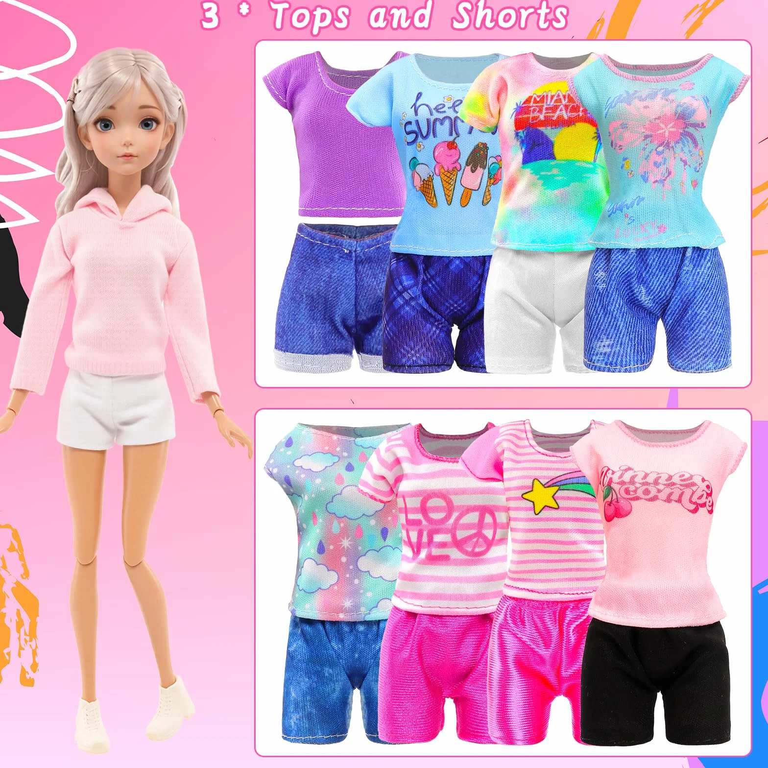 Miunana 28 odzież lalkowa odzież dla lalek moda sukienki topy spodnie sportowe obuwie akcesoria dla 11,5 cali dziewczyny lalki prezent
