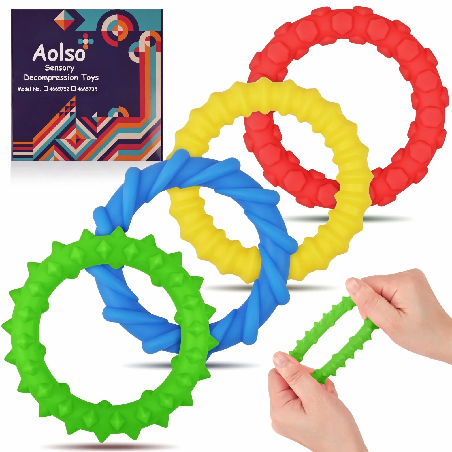 Aolso Fidget Toys, 4 szt. elastycznych bransoletek Fidget do redukcji stresu dla dzieci, antystresowych dorosłych, gry autyzm dla Adhd, Autyzm łagodzący lęk przed stresem, jako prezenty dla dzieci
