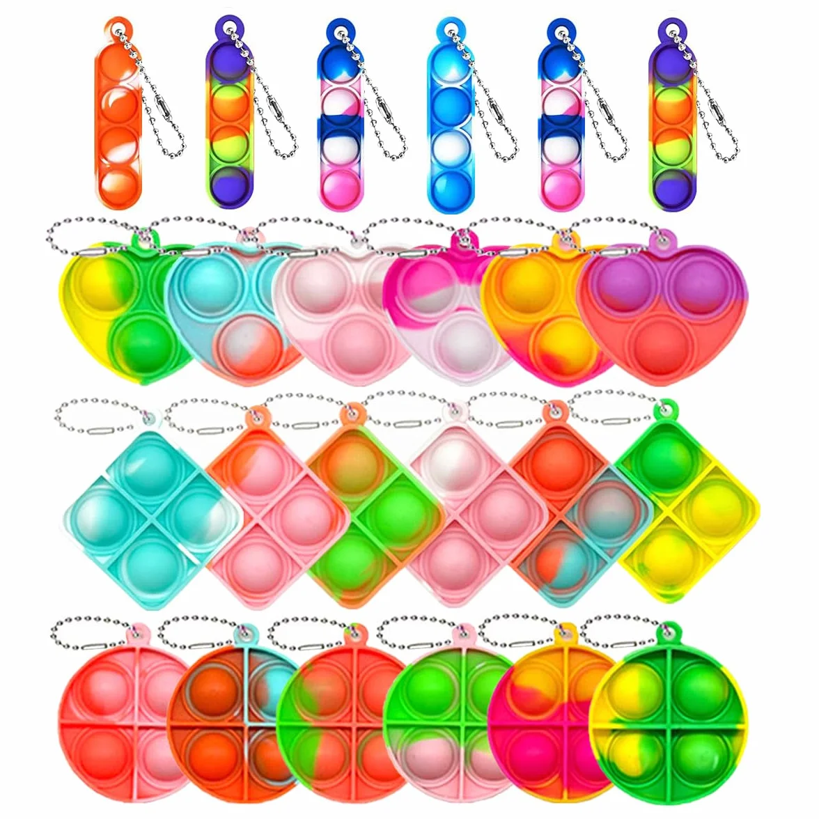 Mini zabawki Pop Fidget, 24 sztuki, mini Pop It Fidget, breloczek do kluczy, mały breloczek Pop Bubble it, antylękowy dla dzieci i dorosłych