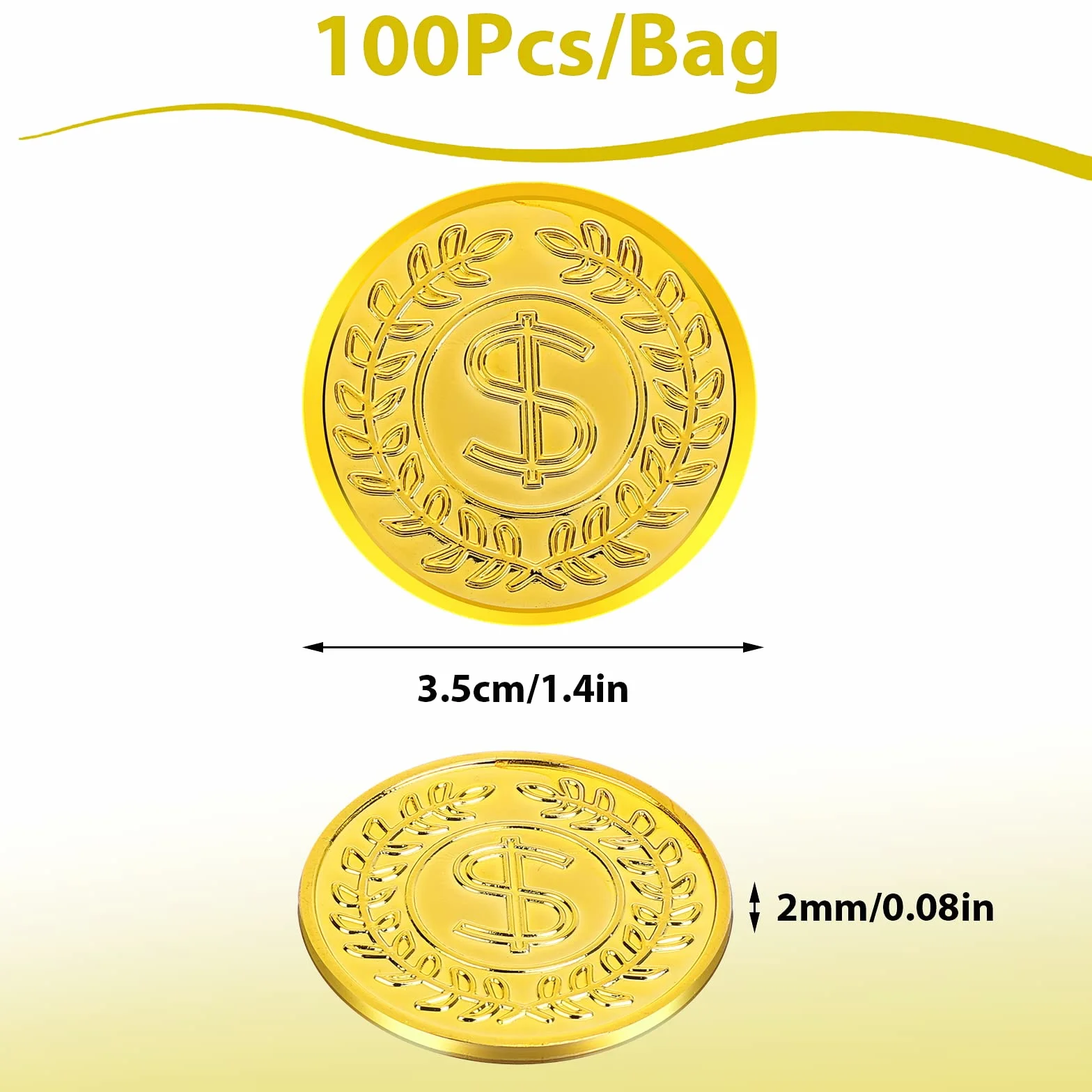 100 szt. plastikowych złotych monet fałszywe złote monety pirackie monety skarb złote monety do zabawy gra impreza upominki nauczyciele klasa nagroda