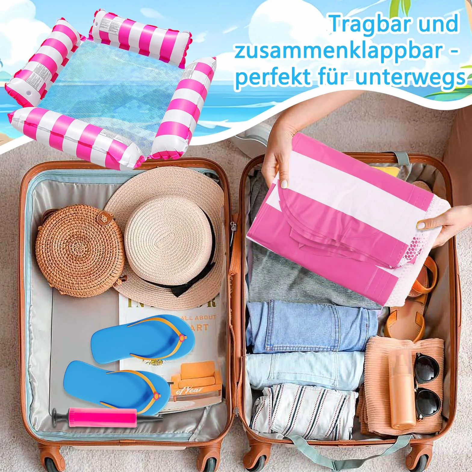 Nadmuchiwany pływak basenowy, hamak wodny z siatką, nadmuchiwane hamaki do basenów, 4 w 1, krzesło, materac dmuchany, plaża, basen, leżak dla dorosłych, 2 szt
