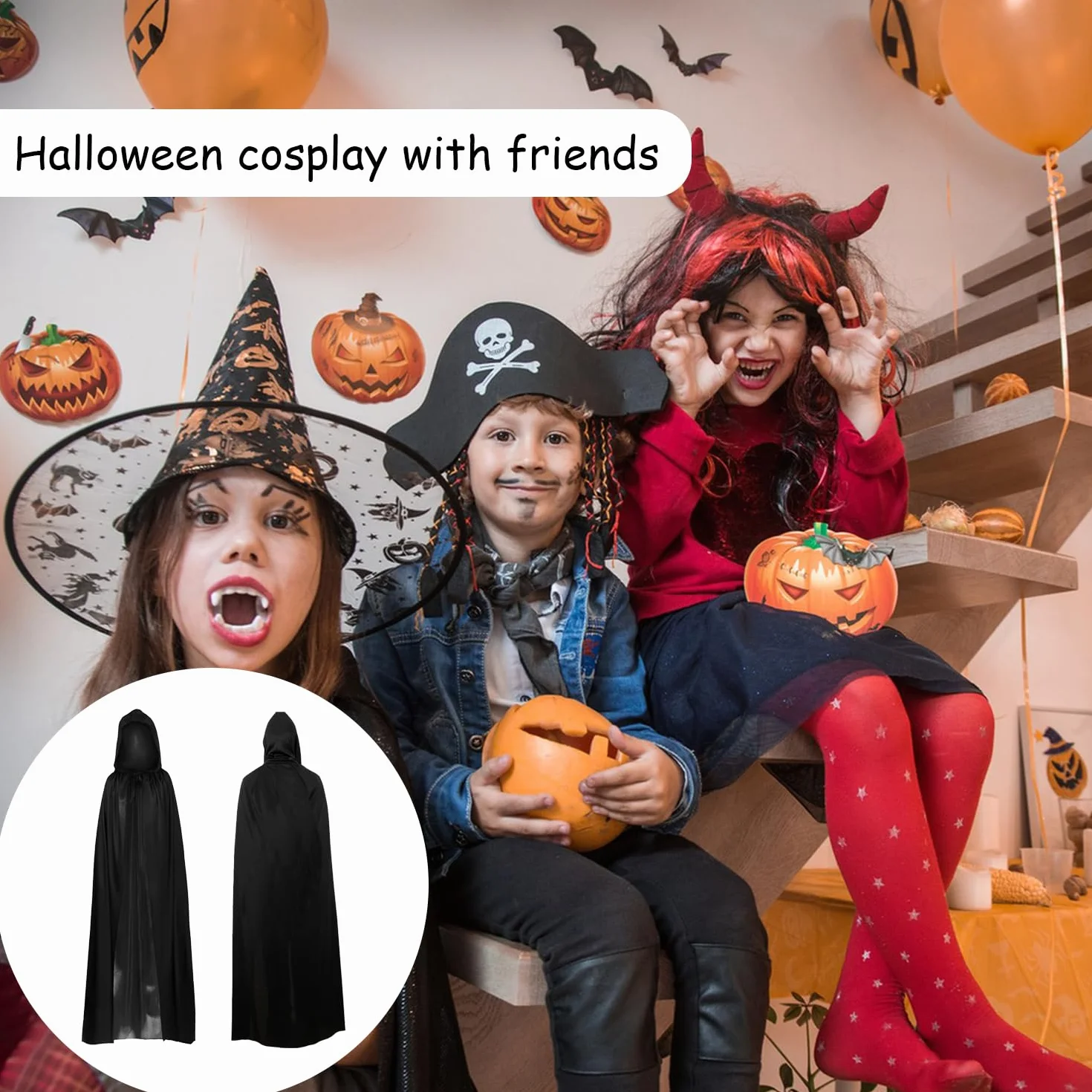 YXHZVON Dziecięca peleryna z kapturem, na Halloween, czarodziejska peleryna dla dzieci, czarna peleryna z kapturem, na bal absolwentów, Halloween, dla dorosłych i dzieci, fantazyjny kostium (120 cm)