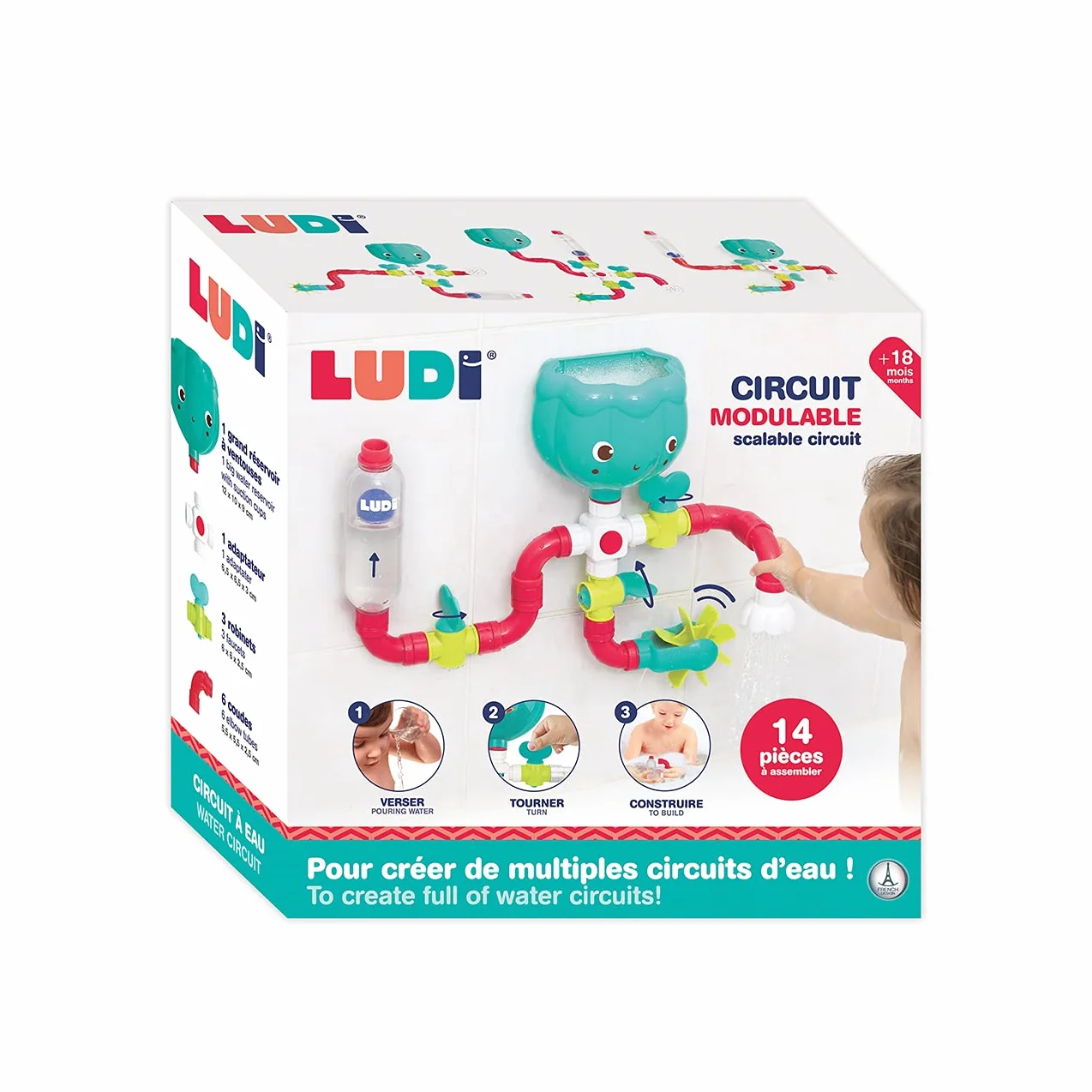 LUDI 40061 Circuito de agua zabawka do kąpieli, wielokolorowa, 2