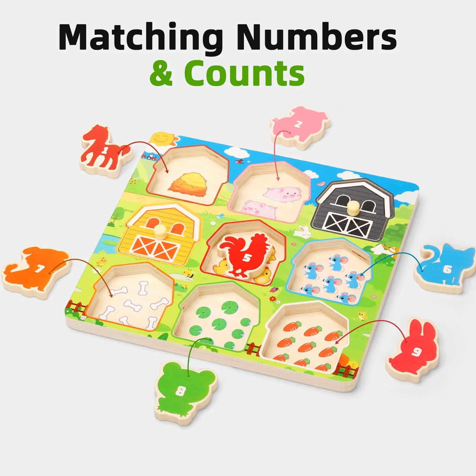 KMTJT puzzle wtykowe z drewna od 1 roku | Montessori zabawka drewniana zwierzęta dla dzieci w wieku 12-36 miesięcy dziewczynki i chłopczyka | dziecięce puzzle wtykowe zabawka motoryczna sortowanie