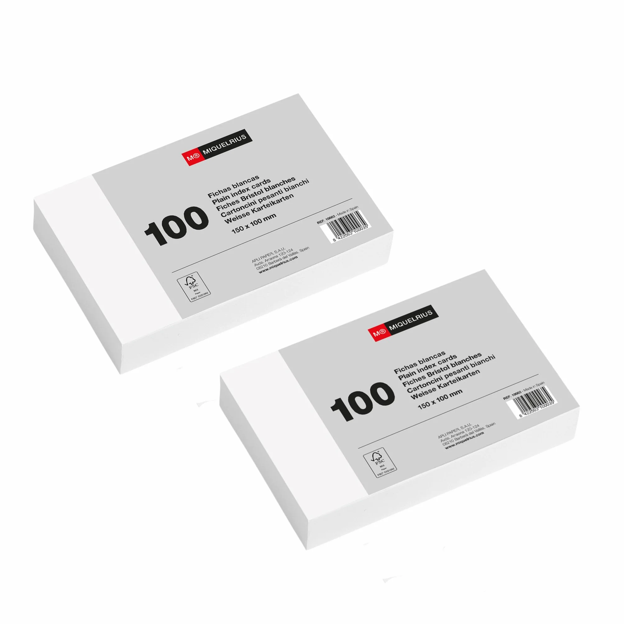 Miquelrius - Kartki kartonowe 200 g/m², karty do nauki i przygotowania do opozycji, opakowanie 200 gładkich kartek do notatek, rozmiar 150 x 100 mm, fiszki do szkoły, materiały biurowe