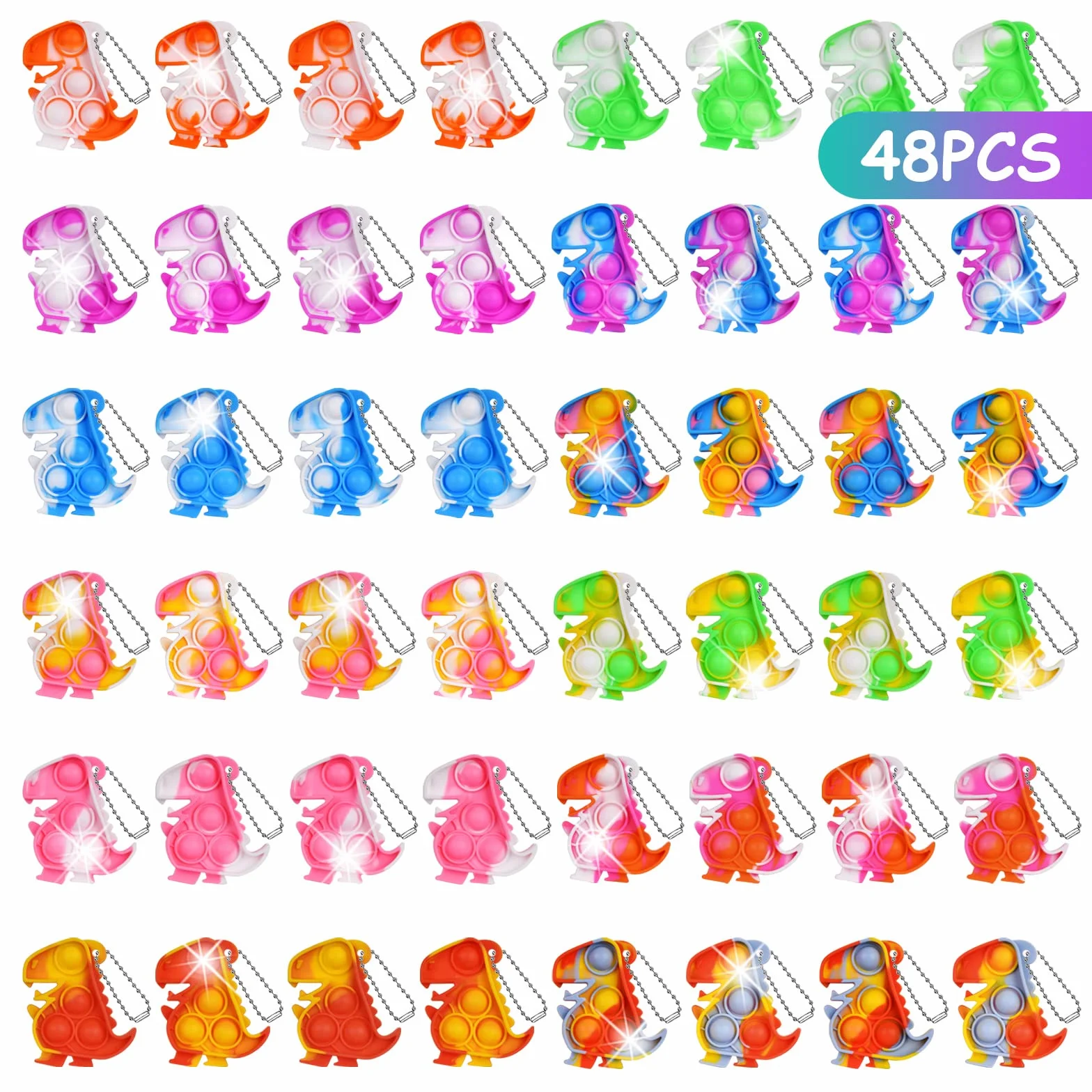 Ainiv 48 szt. Mini Fidget Pop Bubble Toys z brelokiem, uroczy dinozaur, do wyciskania stresu, lęku, ADHD i autyzmu, biura i szkoły, dla dzieci i dorosłych, 48 szt