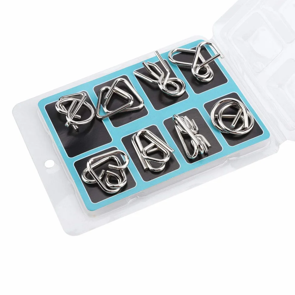 8-częściowe puzzle z drutu metalowego logiczna łamigłówka zestaw pierścionek puzzle idealne prezenty do aktywności w pomieszczeniach dla dorosłych i dzieci (B)
