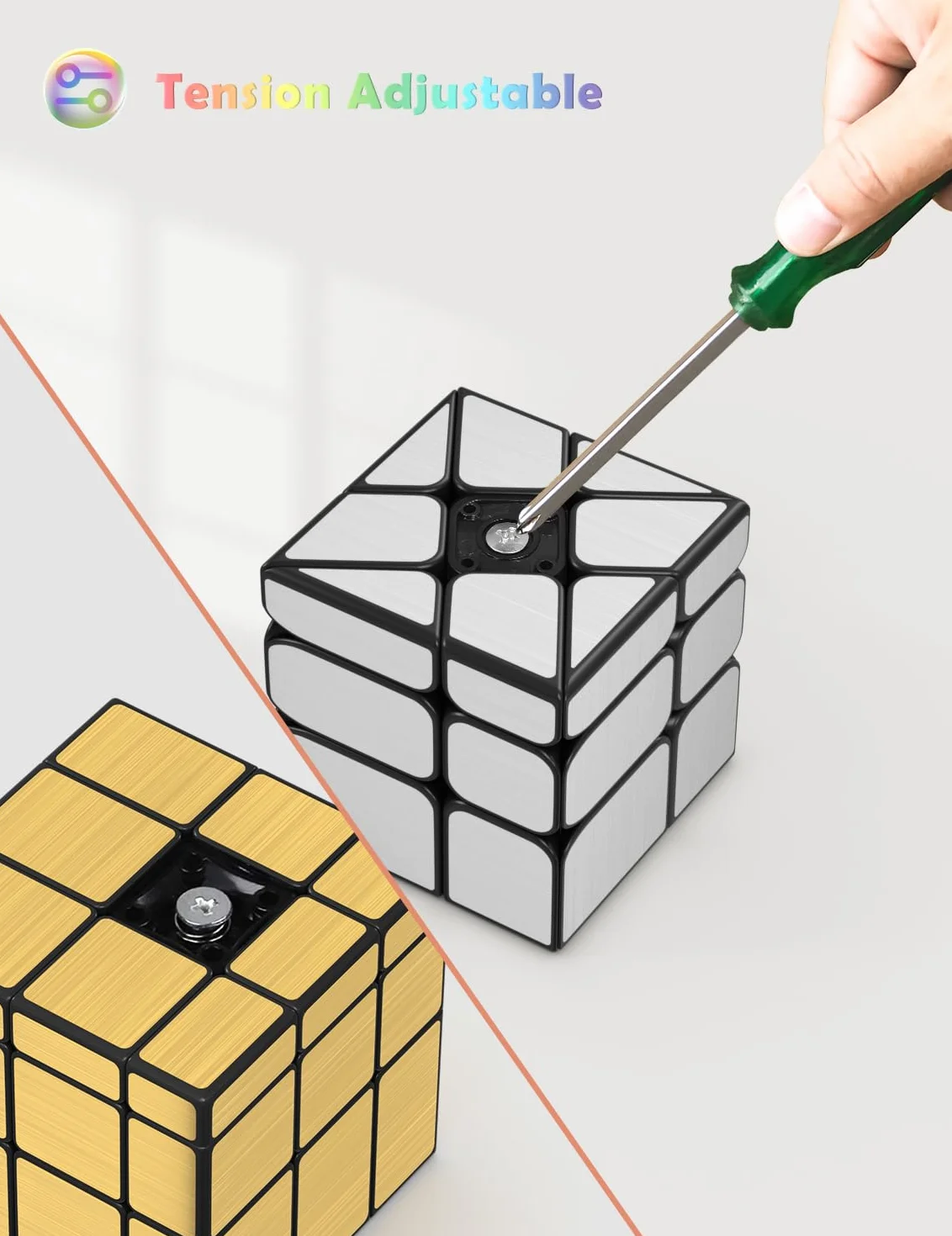 ROXENDA Speedcube zestaw 2 lusterek w kolorze złotym w kształcie litery S, srebrne kostki z ochroną przed wiatrem, nieregularne podmuchy Speedcubing 3 x 3 x 3 Speed Cube Twisty Box, puzzle, złoty