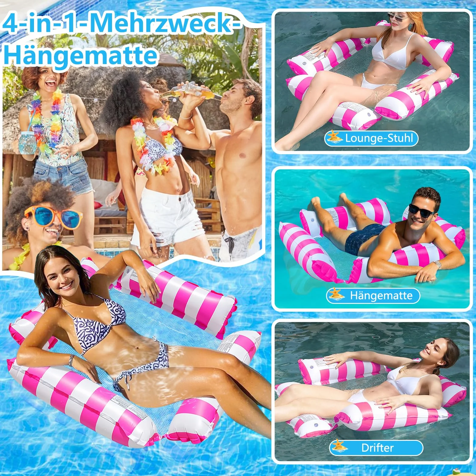 Nadmuchiwany pływak basenowy, hamak wodny z siatką, nadmuchiwane hamaki do basenów, 4 w 1, krzesło, materac dmuchany, plaża, basen, leżak dla dorosłych, 2 szt
