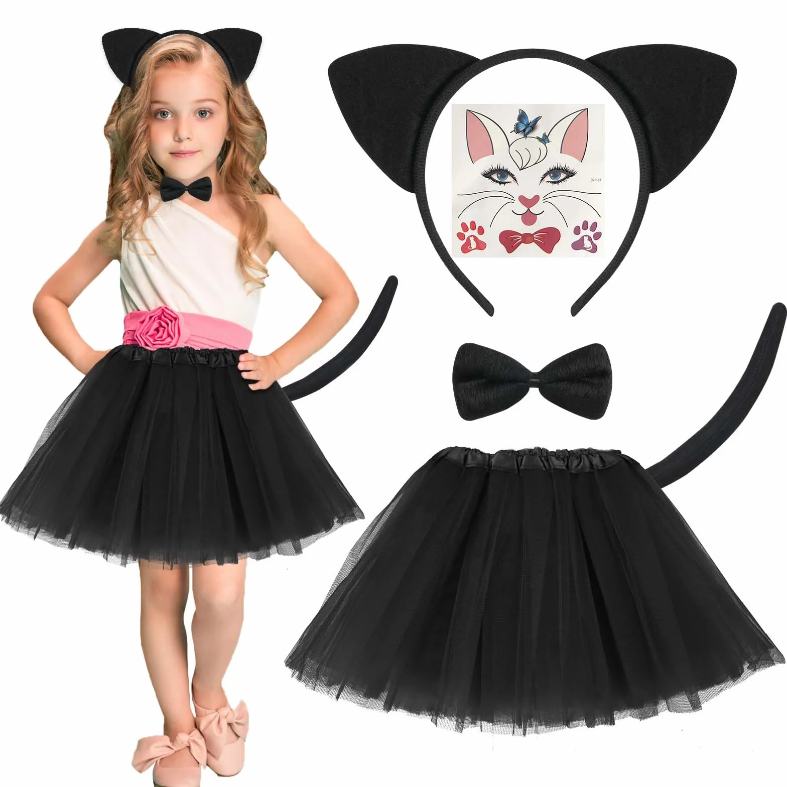 ACWOO Kostium tygrysa, dla dzieci, 5-częściowy zestaw z akcesoriami, sukienka tutu, dla dziewczynek, na karnawał, cosplay, Boże Narodzenie