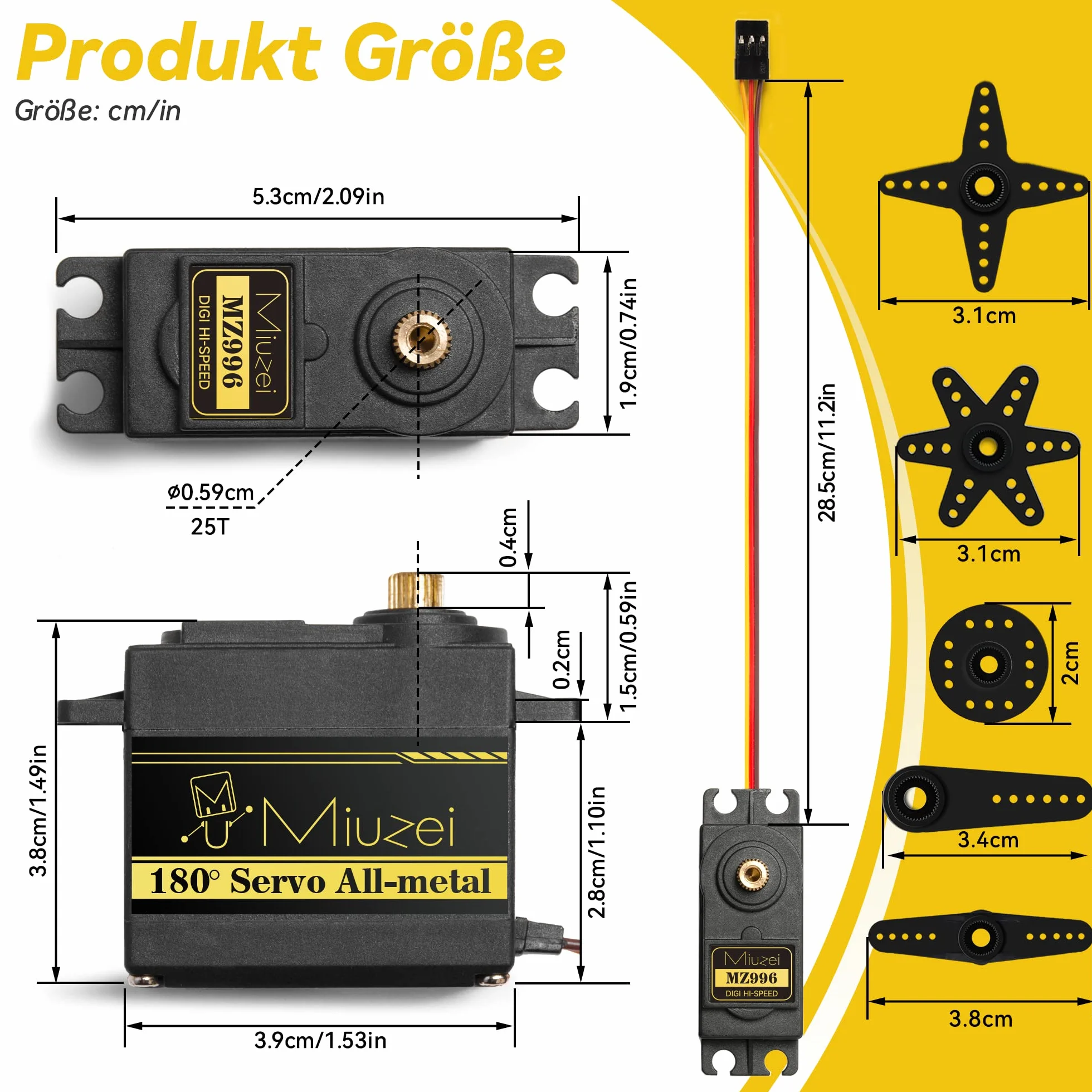 Miuzei Serwo silnik 15 kg, cyfrowy serwo, pełna miedź, metalowa przekładnia, serwo do samochodów RC 1/10 1/8, samolotu, łodzi, robota helikoptera, do modelarstwa Arduino, 180°, 3 sztuki