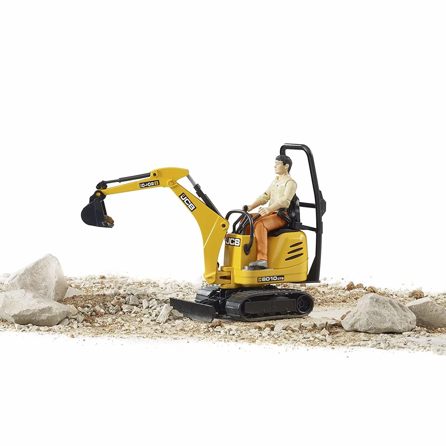 bruder 62002 - JCB mikrokoparka 8010 Cts z pracownikami budowlanymi - 1:16 pojazd budowlany koparka z łyżeczkami minikoparka robotnik bworld maszyna budowlana figurka zabawkowa