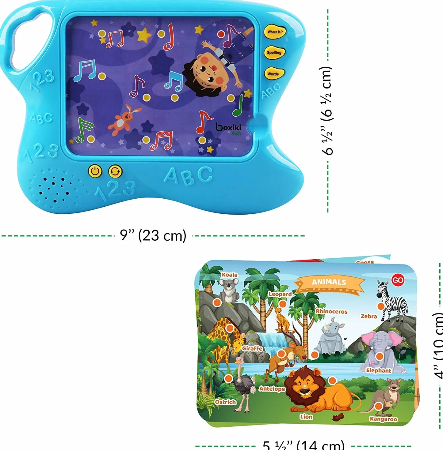 Boxiki Kids Pad do nauki języka angielskiego z 10 kartami i grą planszową, inteligentny tablet dla dzieci z dotykiem i funkcją nauki