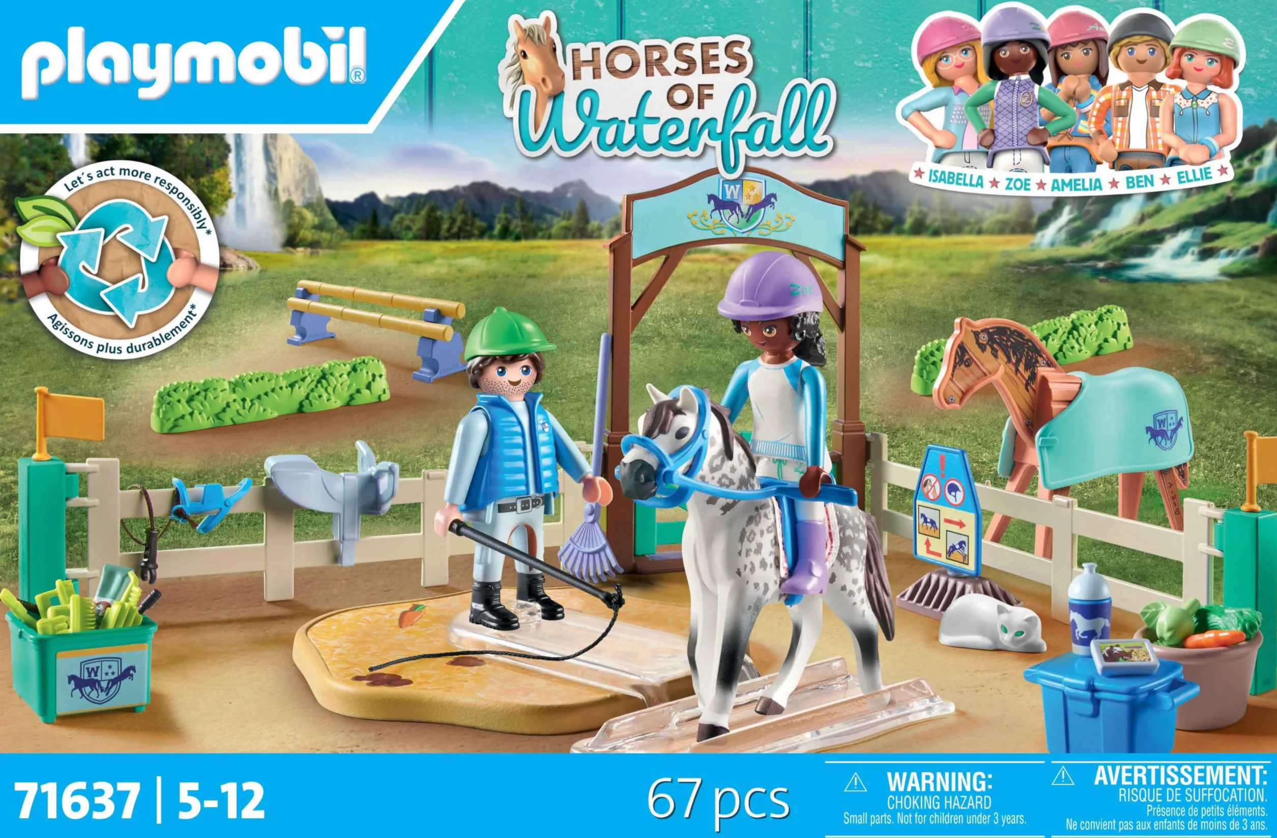 PLAYMOBIL Horses of Waterfall 71637 Nowoczesna arena jeździecka, w zestawie znajduje się ruchomy lonżownik, koń oraz różnorodne akcesoria, zestaw odpowiedni dla dzieci od 5 roku życia