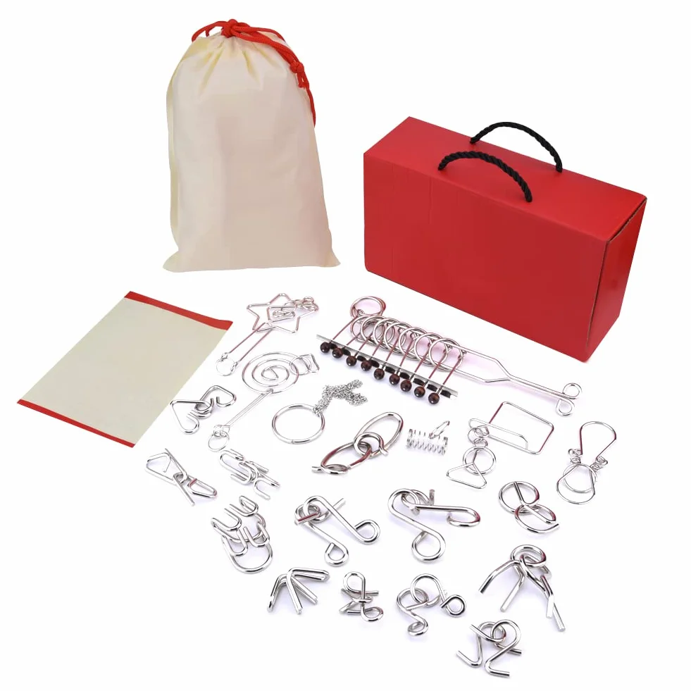Puzzle z Drutu Metalowego, 20 szt. Zestaw łamigłówek z Drutu Metalowego Puzzle IQ Trening Umysłu Zabawki Edukacyjne Prezenty Urodzinowe dla Dzieci