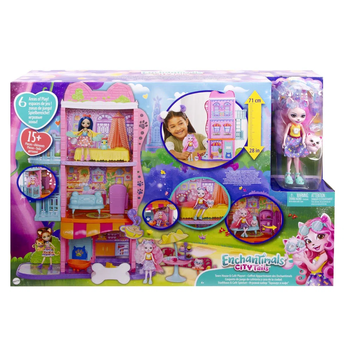Enchantimals City Tails Apartament Palmer Pomeranian i Pommy Domek dla lalek 3 piętra z figurą, piesek, meble i akcesoria, zabawka na prezent +4 lata (Mattel HHC18)