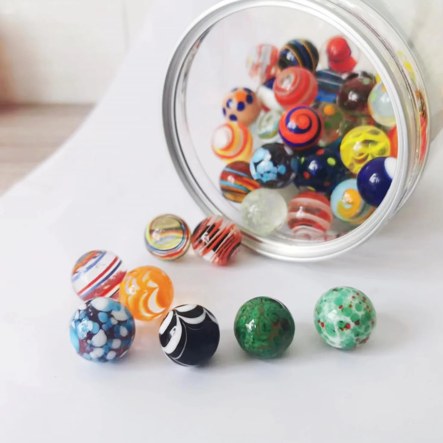 Tokaneit 20 sztuk szklanych kulek, kolorowe kocie oczy, przezroczyste, ręcznie robione szklane kulki, kolorowe kulki, 16 mm szkło dekoracyjne, sport na świeżym powietrzu, wystrój mieszkania, dekoracja