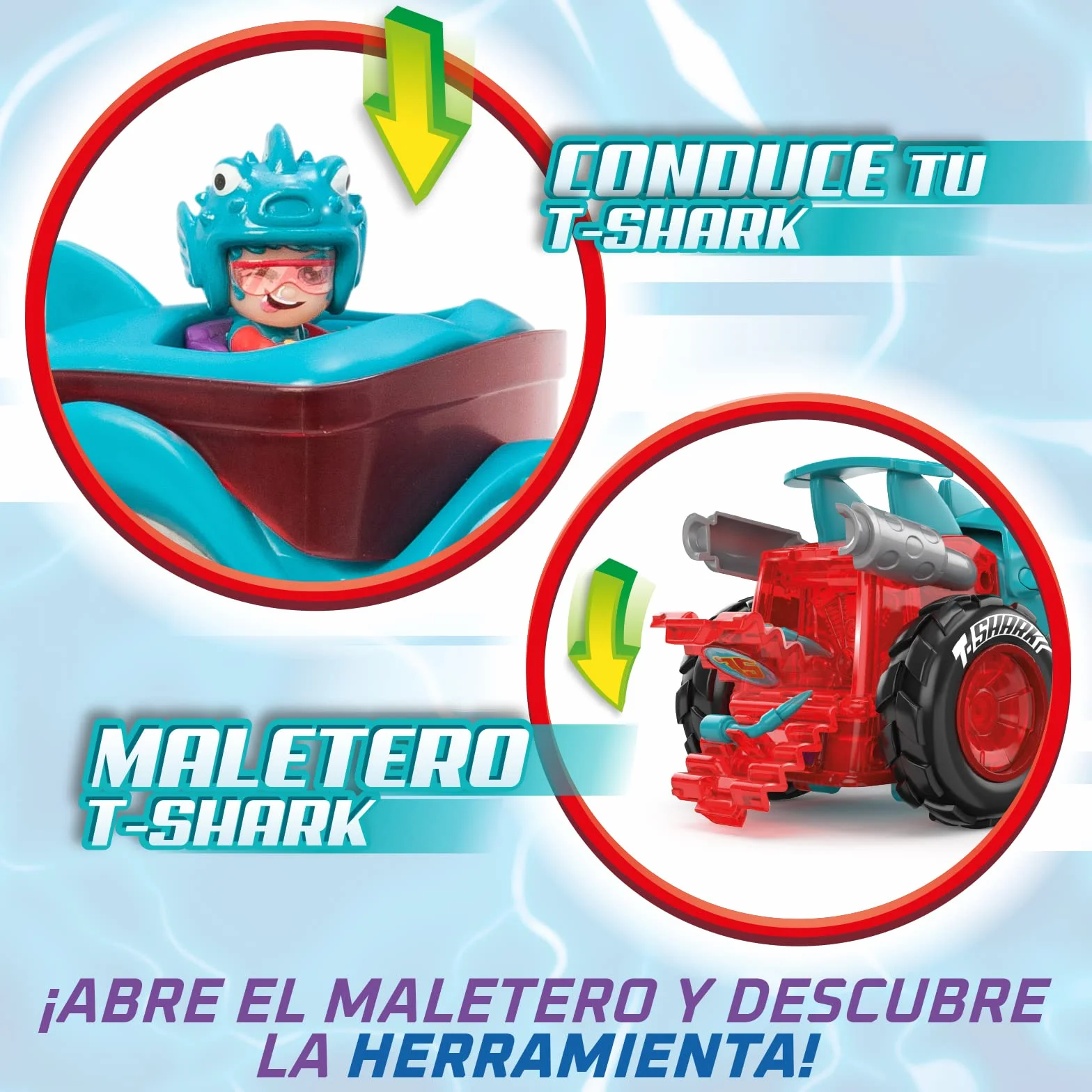 T-Racers Mega Wheels T-Shark, Wyrzutnia samochodów z 1 ekskluzywnym kierowcą i 1 ekskluzywnym pojazdem. Kompatybilny z innymi samochodami z serii T-Racers.