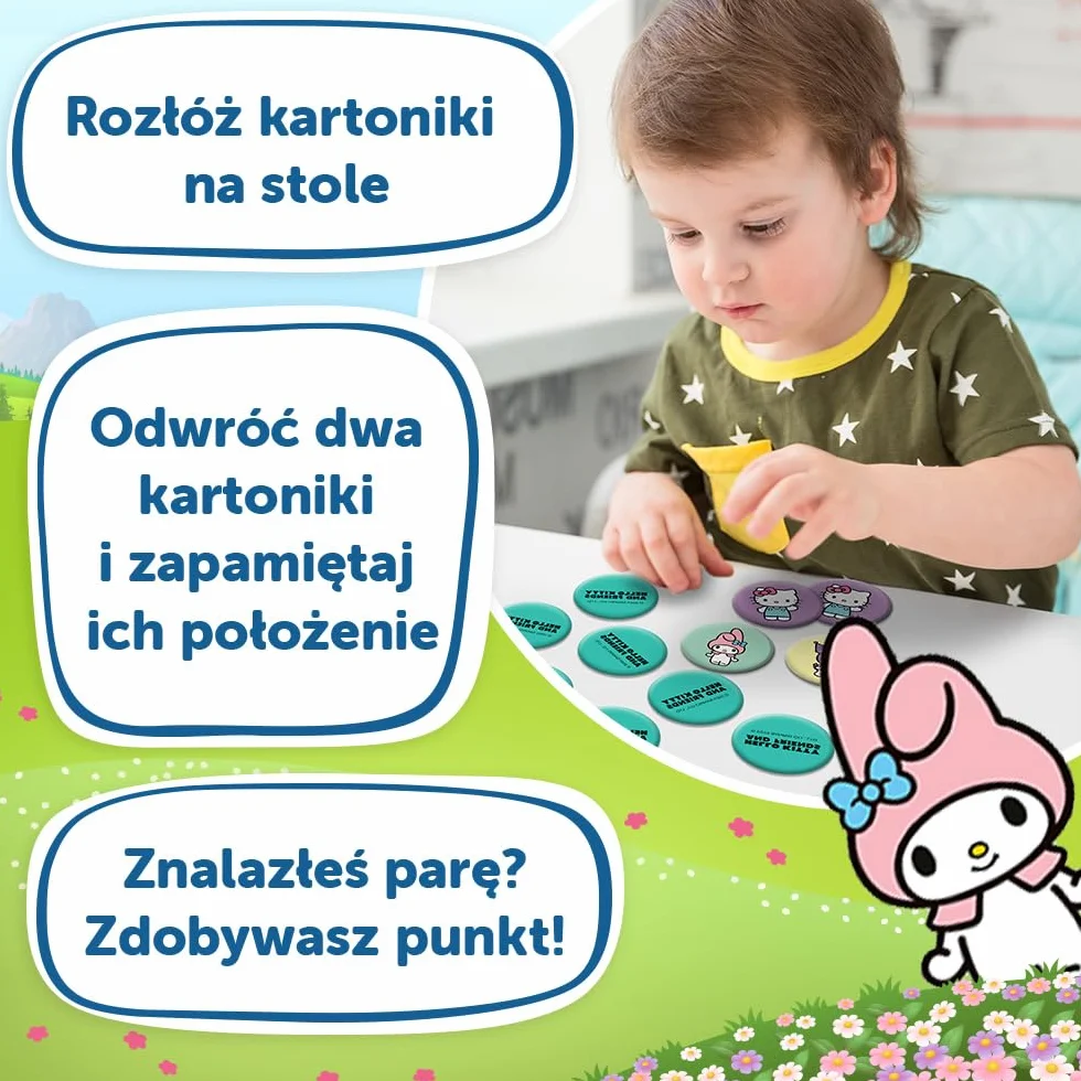 Trefl - Memos Hello Kitty - Gra Pamięciowa dla Maluchów, Odnajdywanie Par Obrazków, Memory z Bohaterami Bajki, dla Dzieci od 3 lat