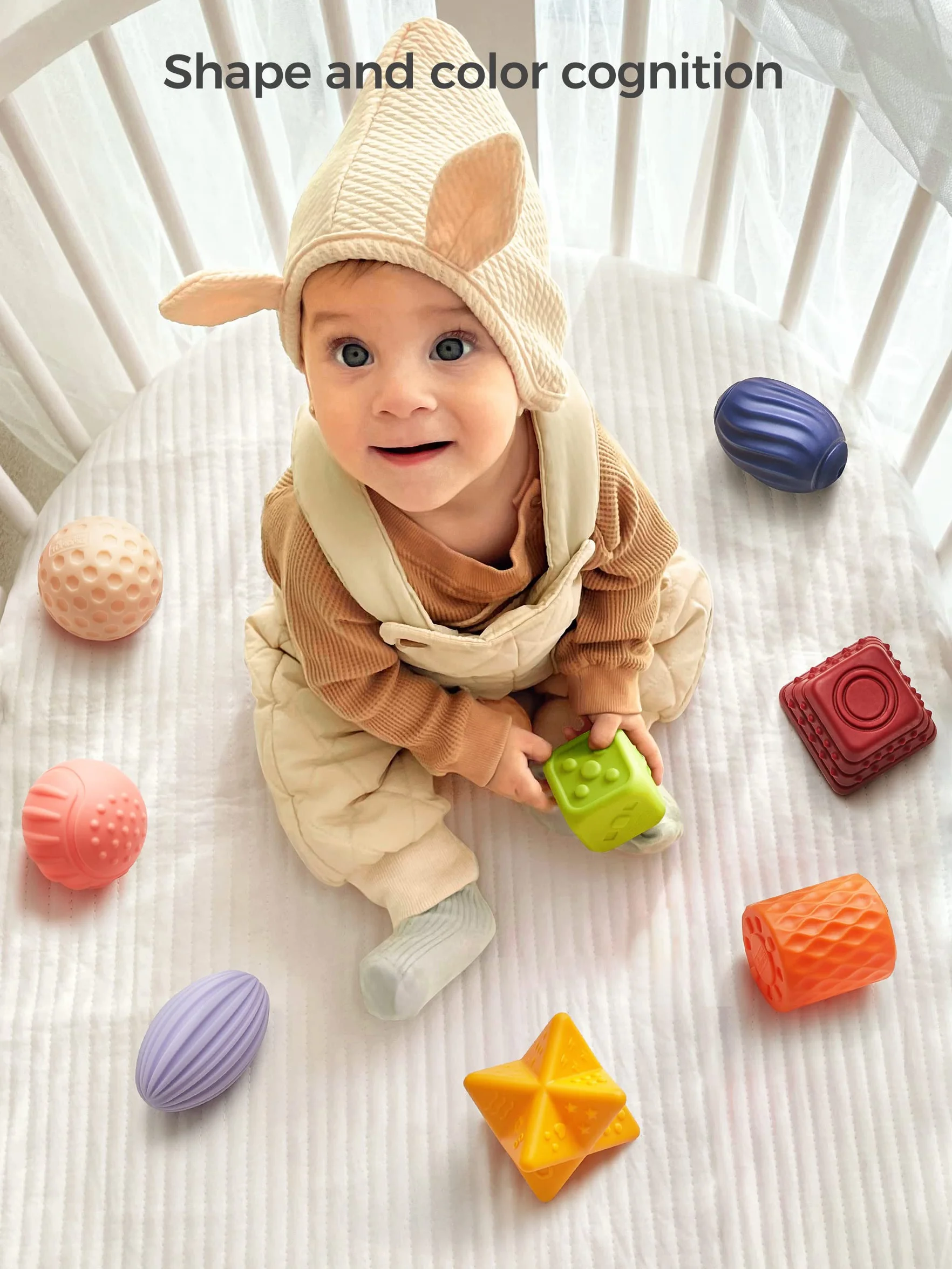 TUMAMA Sensoryczne Piłki dla Niemowląt 0-6 Miesięcy, Edukacyjna Zabawka do Żucia i Układania w Stos dla Małych Dzieci 0-3 Lat (8 Szt.)