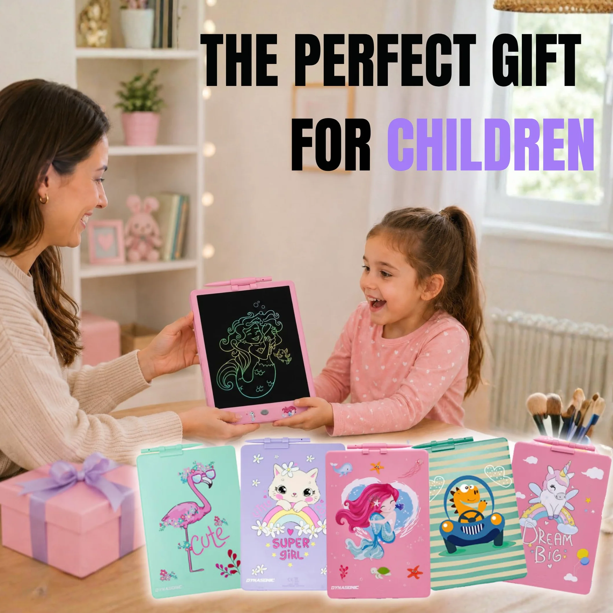 DYNA-PM tablet do pisania z kotem dla dzieci 25 cm, tablet do rysowania LCD, tablica magnetyczna dla dzieci, dinozaur, zabawka, prezent 2, 3, 3, 4, 5, 6, 7, 8 lat