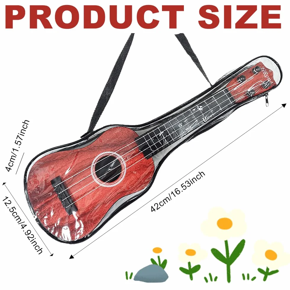 PLUSHCEWT Instrumenty dla dzieci Gitara Ukulele, 42 cm Gitara Akustyczna Zabawka z 4 regulowanymi strunami, Gitara Muzyczna Ukulele dla dzieci Edukacja Kreskówka Mini Gitara (czerwony)
