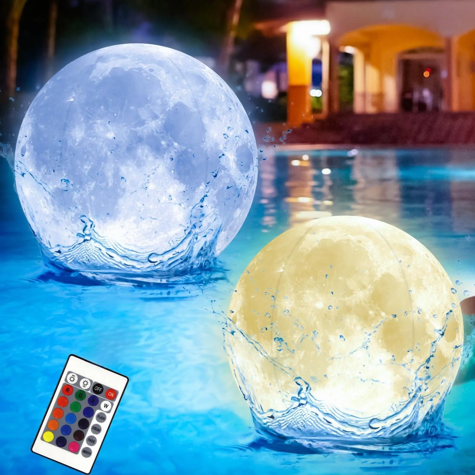 Joycabin Nadmuchiwana kula wodna LED, 2 sztuki, średnica 40 cm, pływające oświetlenie basenu, wodoszczelna piłka plażowa na plażę, do ogrodu, na basen, imprezę