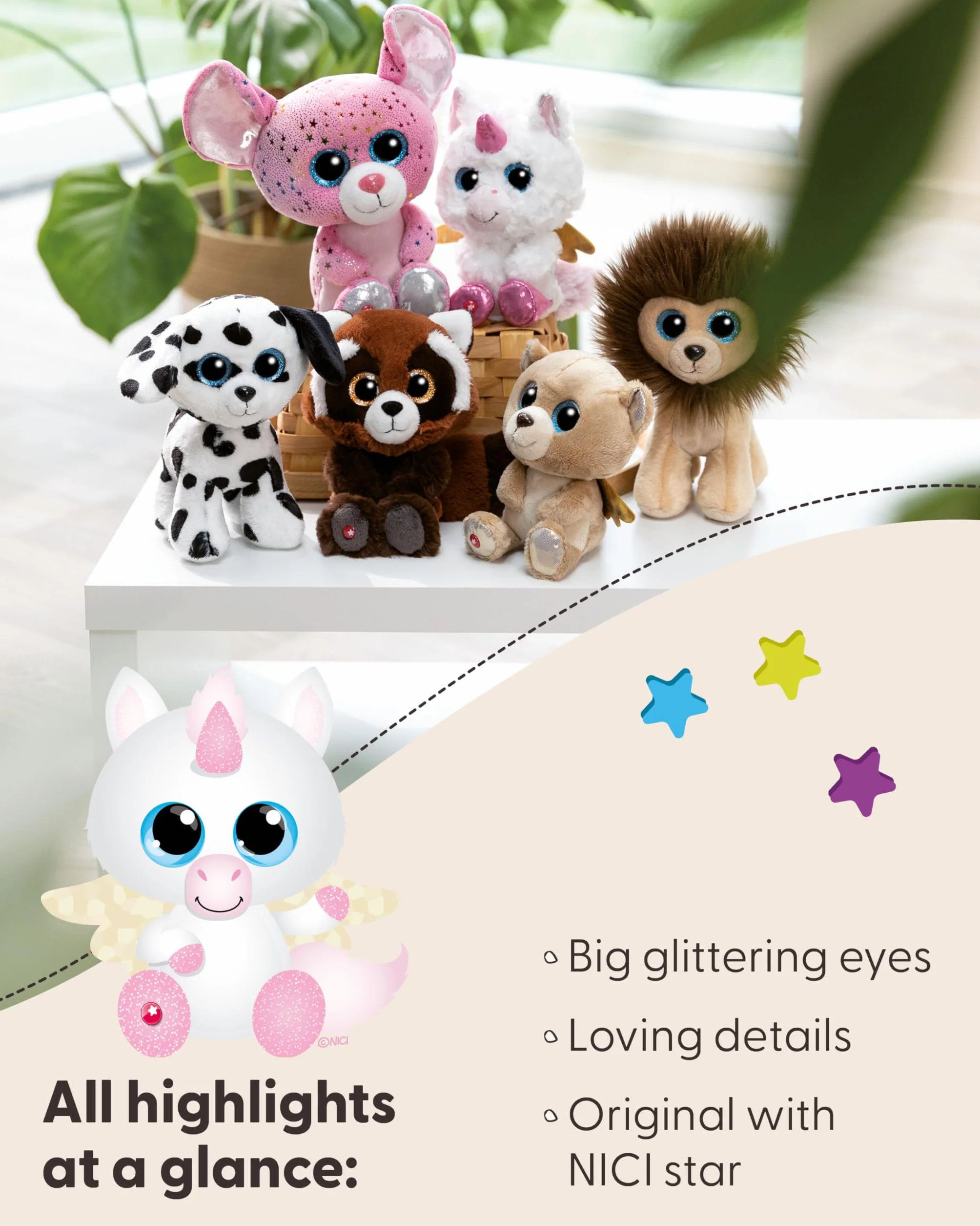 NICI soft toy GLUBSCHIS Unicorn Glowy Kaddi 15cm white - Cuddly cute plush to snuggle and play with, for children & adults, great gift idea - 49695