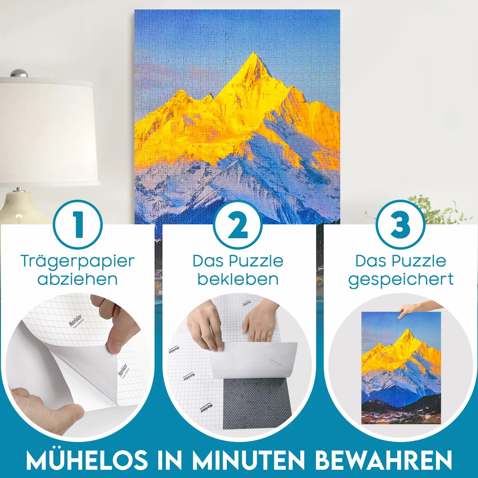 Nariolar Ultra-przyczepna folia samoprzylepna, 8 super kleju do puzzli, do uzyskania 1000 elementów puzzli i ochrony puzzli w ciągu zaledwie kilku minut