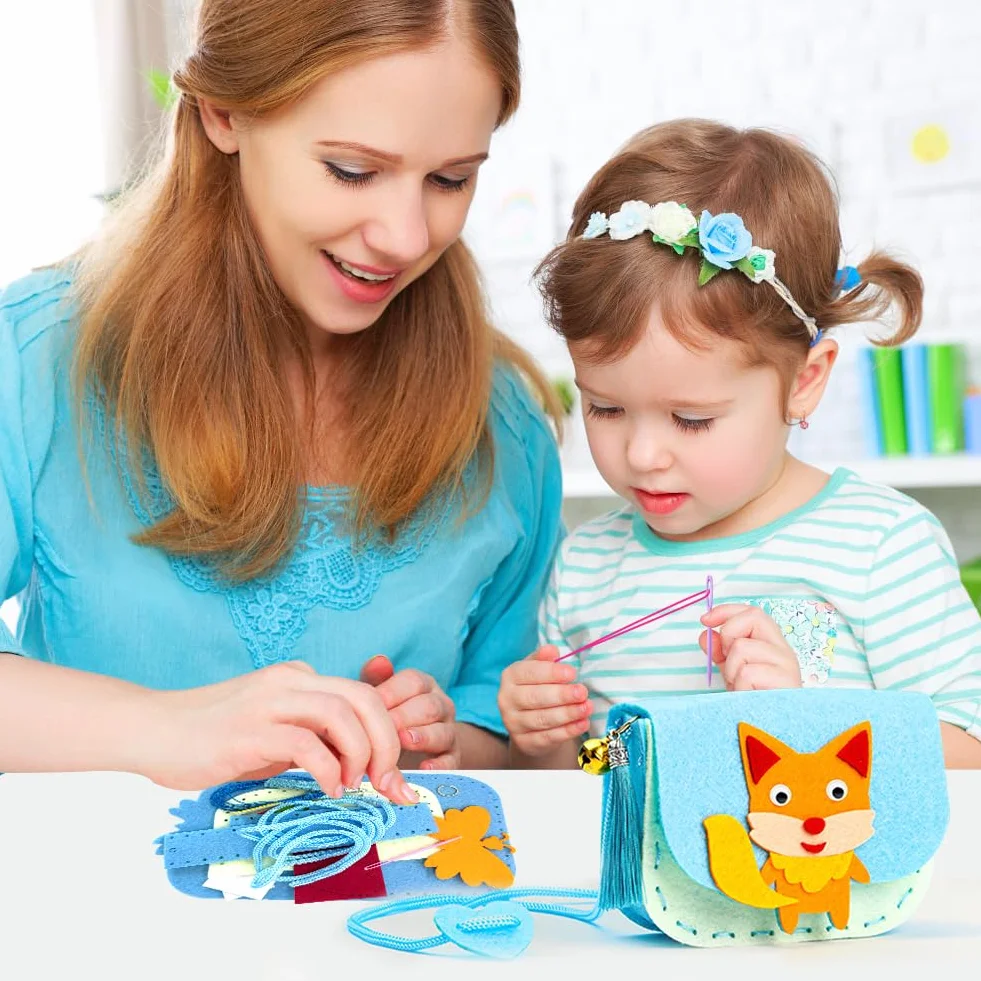 Kreatywny zestaw do szycia, 4 opakowania filcowe do szycia zestaw do szycia dla dzieci zabawny filc DIY edukacyjne rzemiosło prezent z narzędziami do szycia (styl długiej liny)