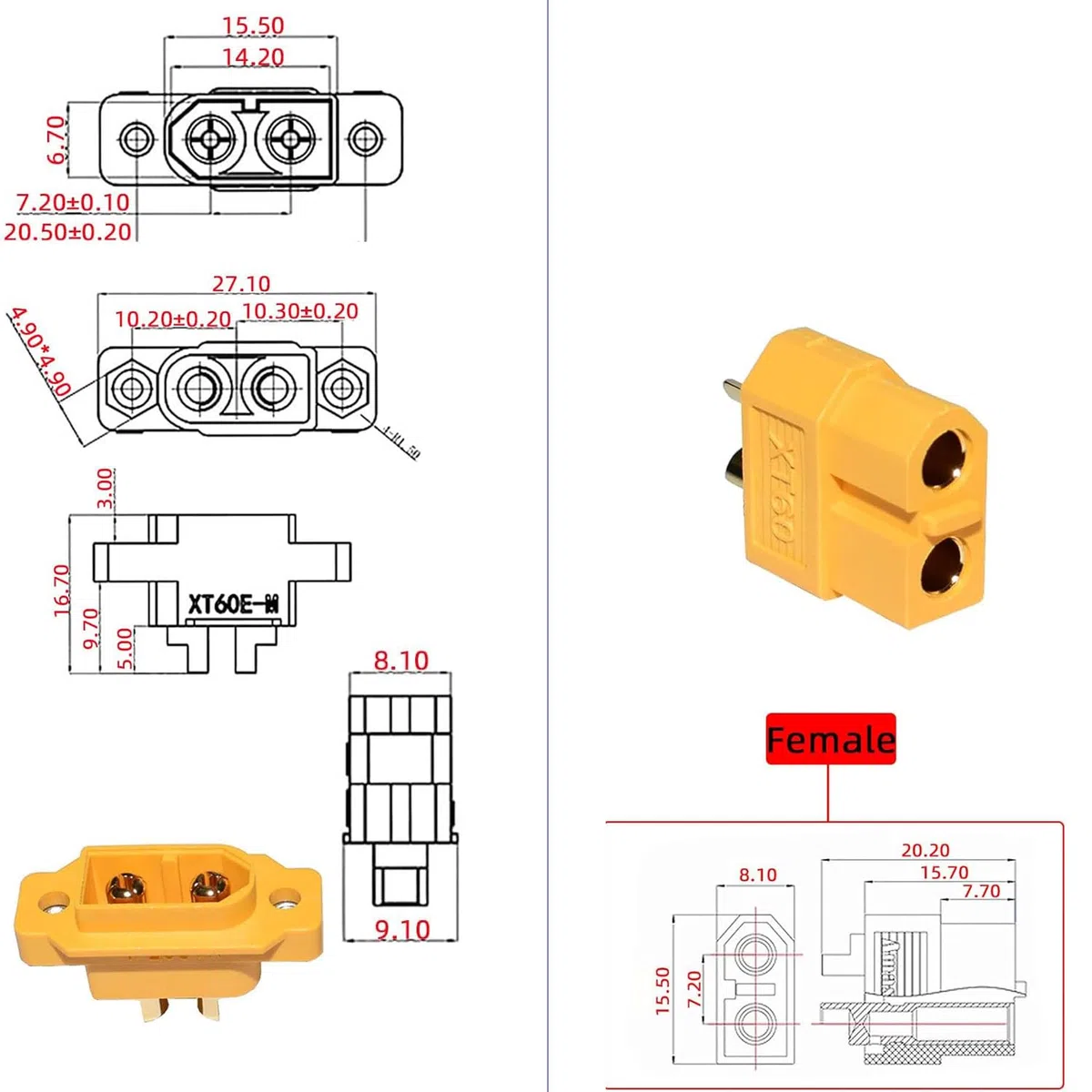 RUNCCI-YUN 10 par złączy XT60 + 10 par XT60E-M wtyki do zabudowy lipo baterie złącza 2 piny złącze wtyczka kablowa