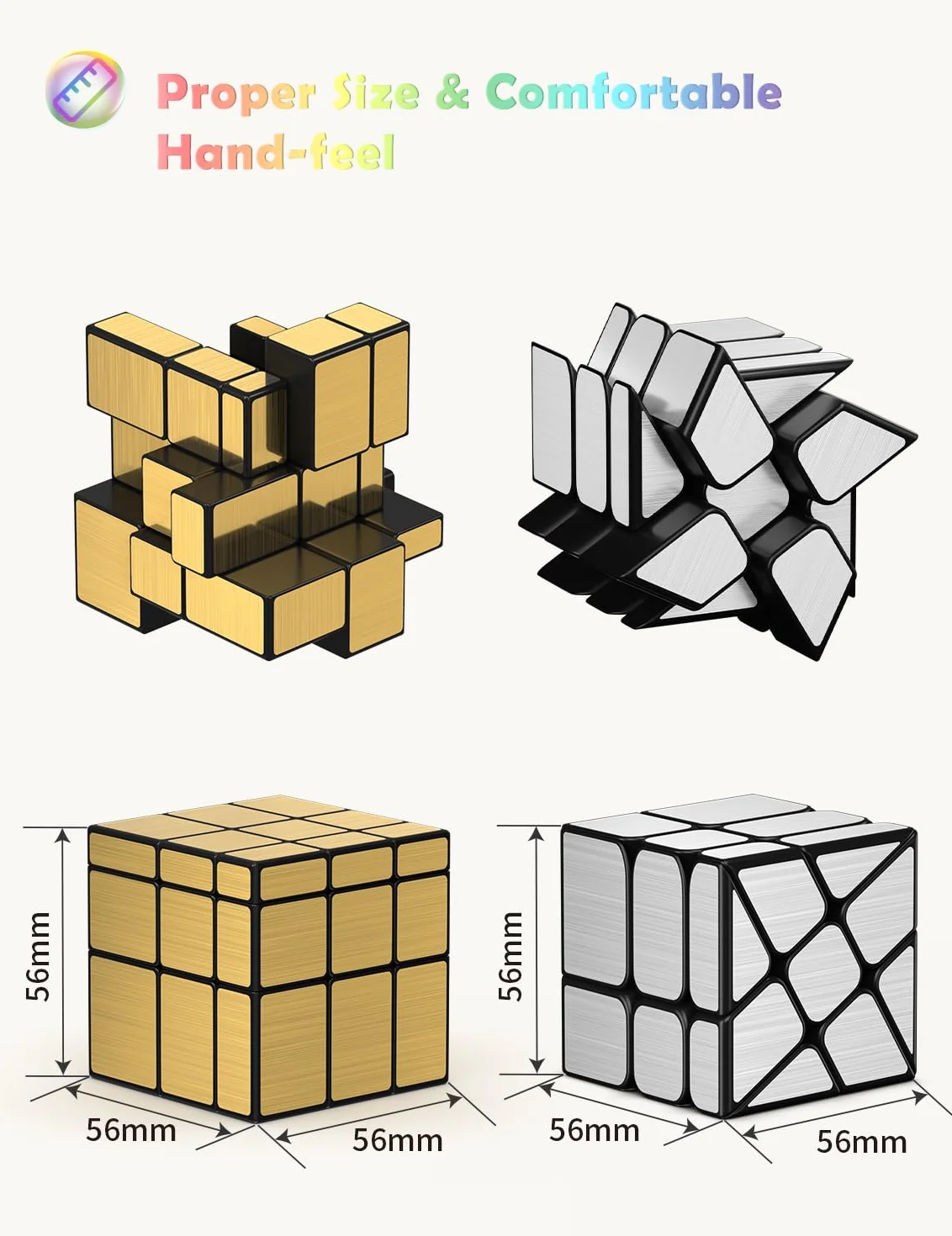ROXENDA Speedcube zestaw 2 lusterek w kolorze złotym w kształcie litery S, srebrne kostki z ochroną przed wiatrem, nieregularne podmuchy Speedcubing 3 x 3 x 3 Speed Cube Twisty Box, puzzle, złoty