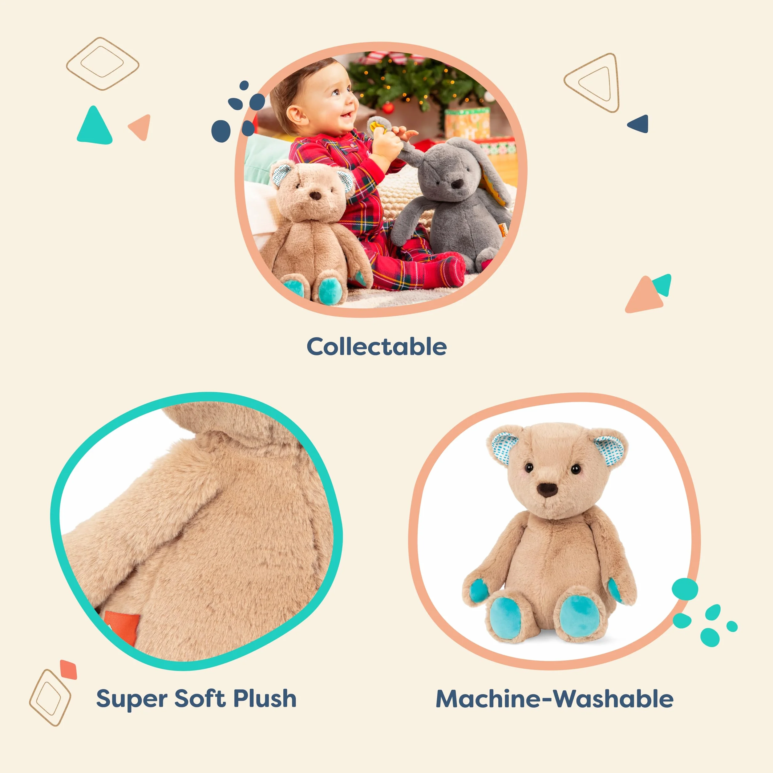 B. toys Pluszowy miś – super miękki ze słodkimi uszami – pluszowy miś w kolorze brązowym, turkusowym, zabawka dla niemowląt i dzieci, dla dziewczynek i chłopców od 0 miesięcy