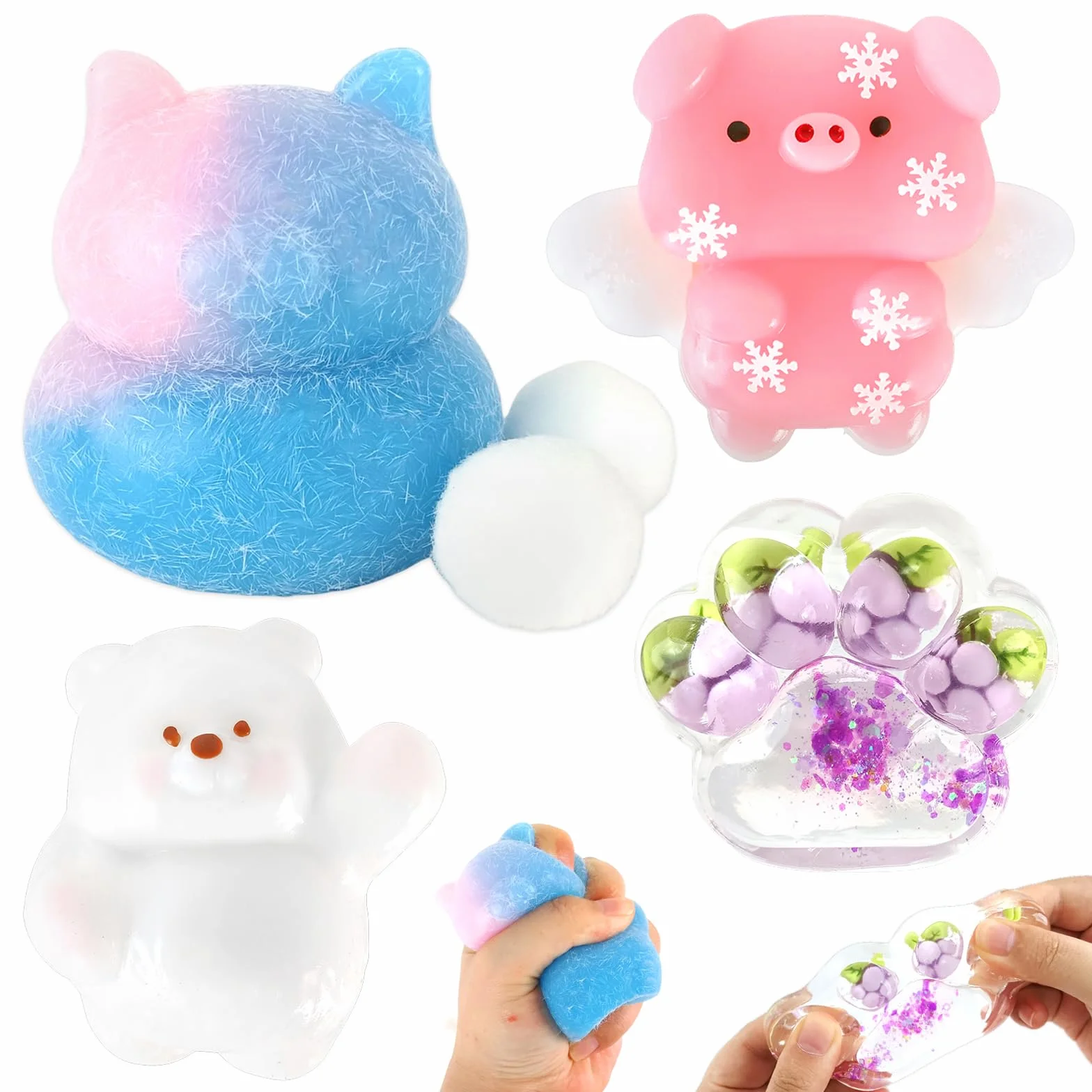 Zestaw 4 szt. Taba Squishy Fufu Squishy Squishy, antystresowe zabawki Fidget zabawki sensoryczne wyciskanie zabawki prezenty na urodziny Boże Narodzenie upominki na przyjęcia