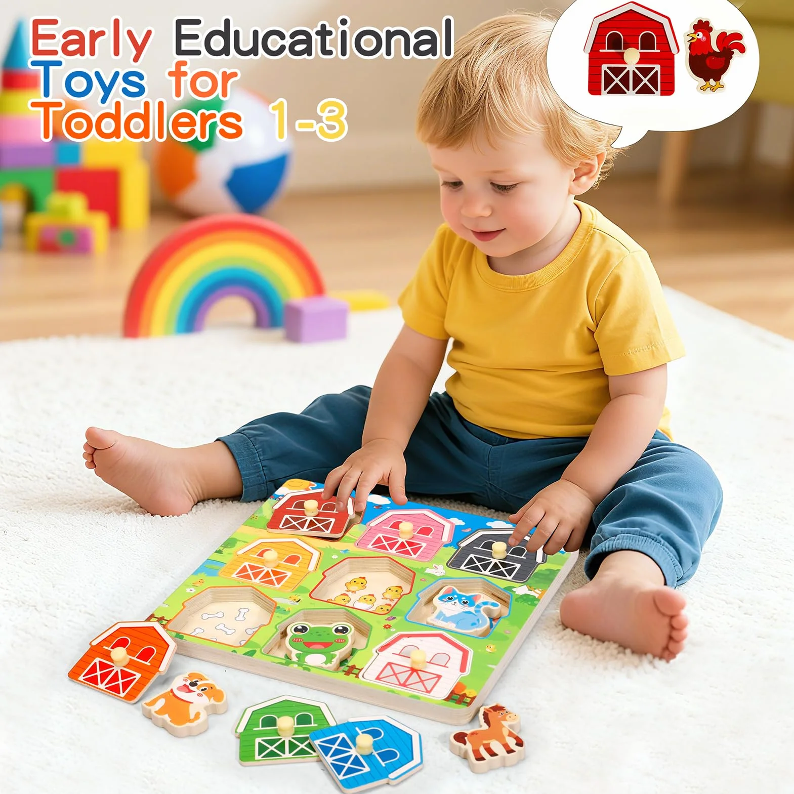 KMTJT puzzle wtykowe z drewna od 1 roku | Montessori zabawka drewniana zwierzęta dla dzieci w wieku 12-36 miesięcy dziewczynki i chłopczyka | dziecięce puzzle wtykowe zabawka motoryczna sortowanie