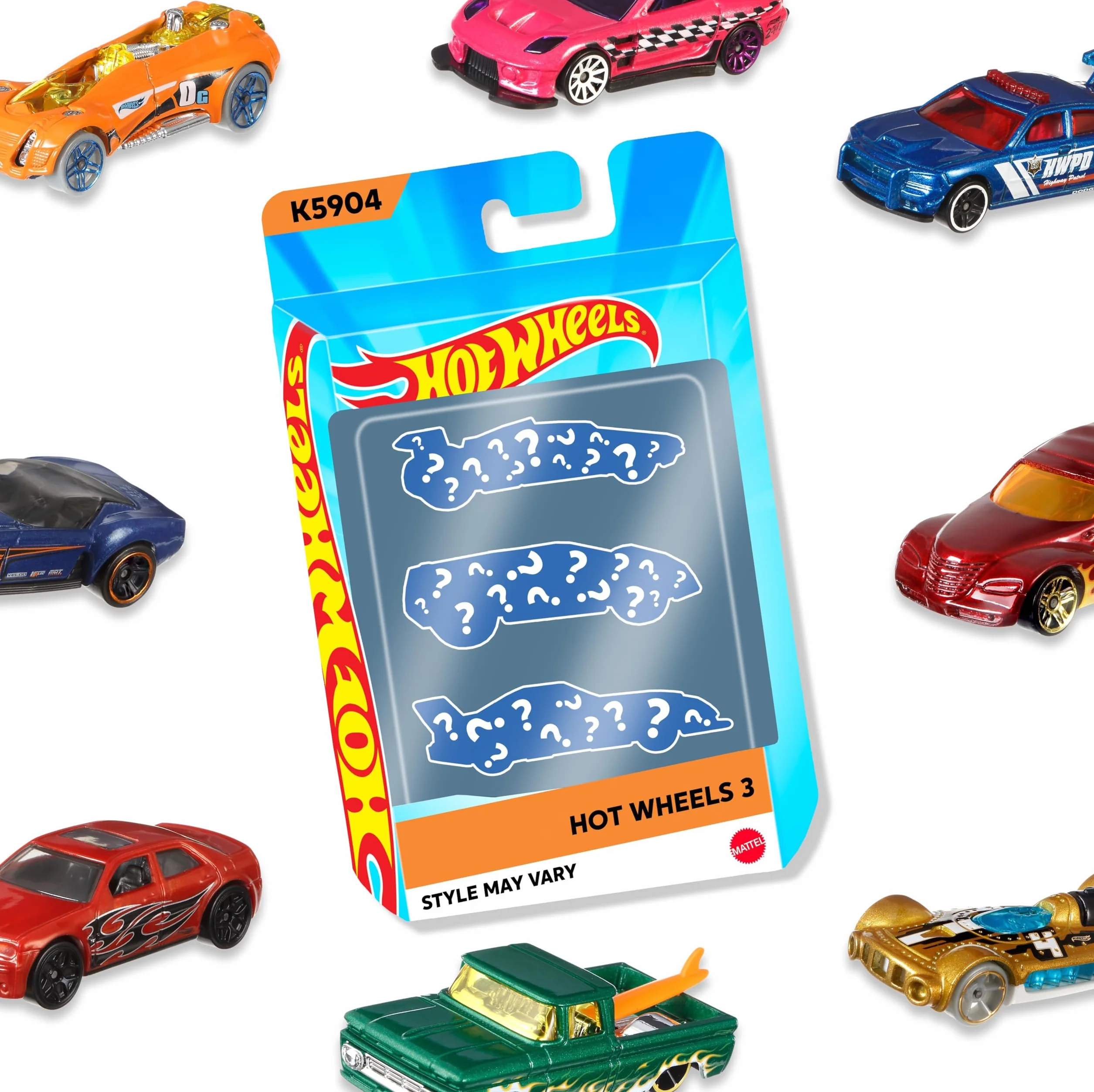 Hot Wheels Zestaw 3 samochodów (Jeden losowy zestaw z asortymentu), kolekcja pojazdów w skali 1:64 z obracającymi się kołami, sportowe i klasyczne auta, zabawka dla dzieci od 3 lat, K5904