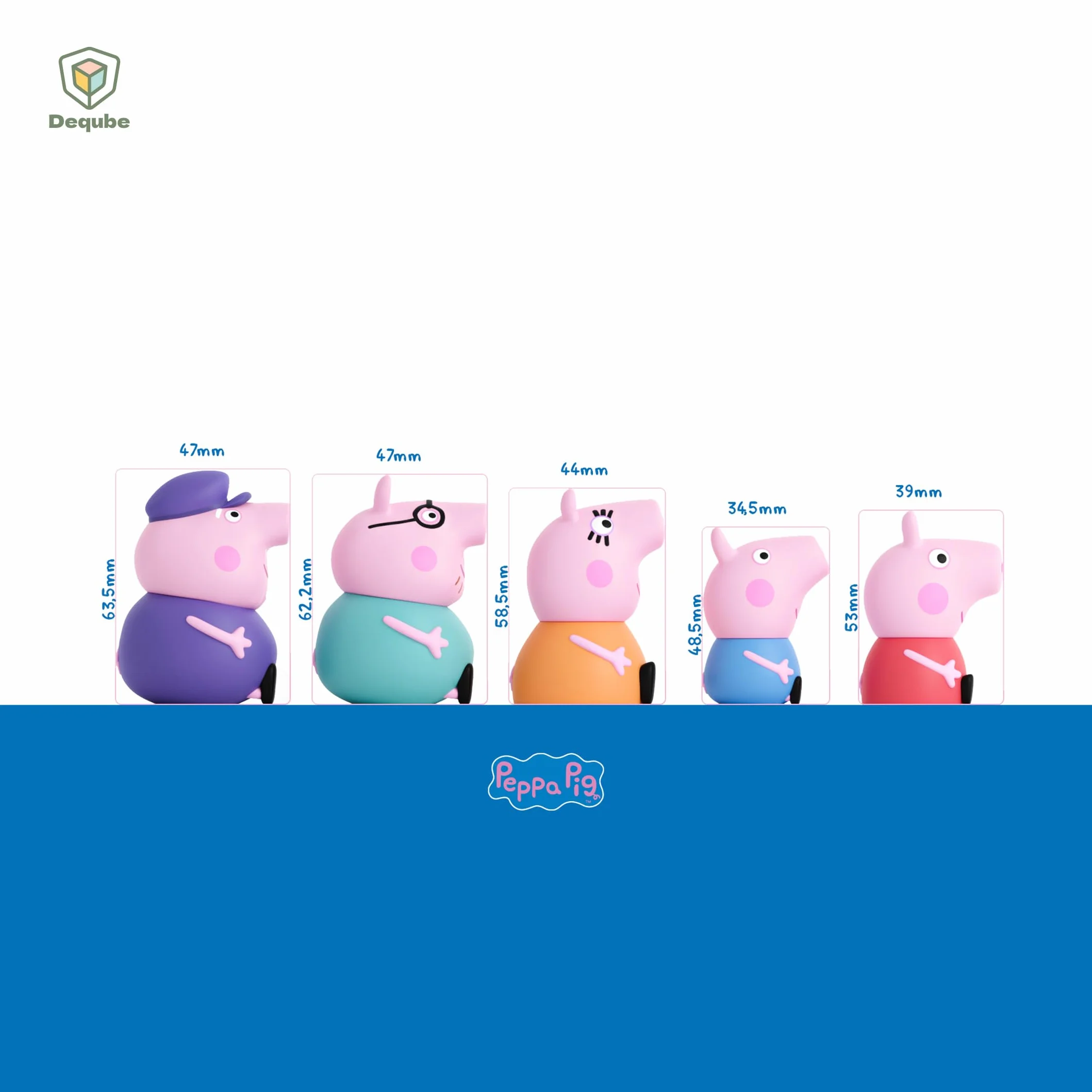 Peppa Pig - Zestaw 5 lalek z palcem Rodzina Świnka Peppa - Zabawki do wody i kąpieli - Od 3 lat (DeQube 919D00049)
