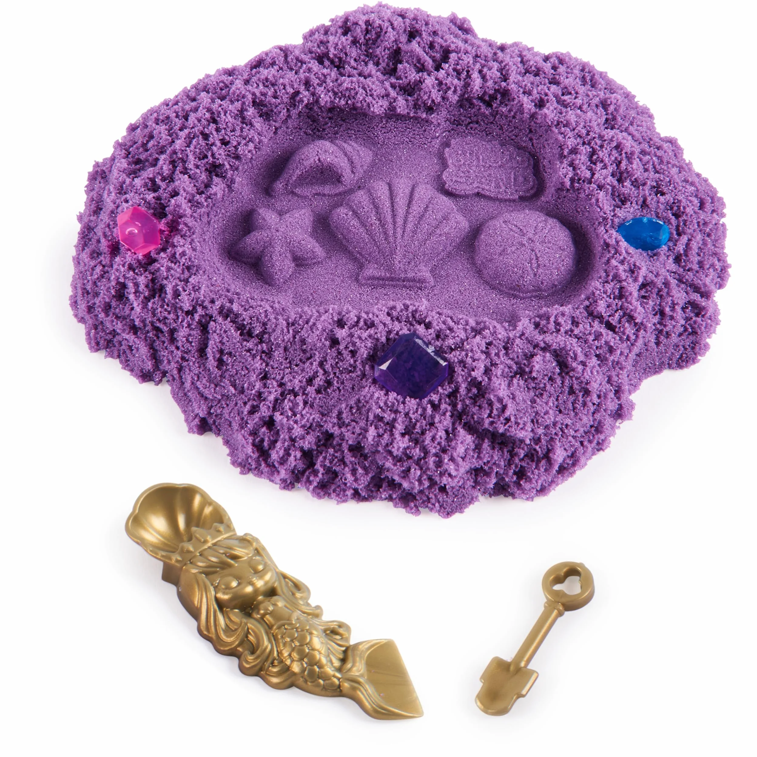Kinetic piasek, mini zamek syrenki, 170 g piasku, fioletowy magiczny piasek, 1 forma, 2 akcesoria i 3 kamienie szlachetne, zabawka dla chłopców i dziewczynek 3 lata