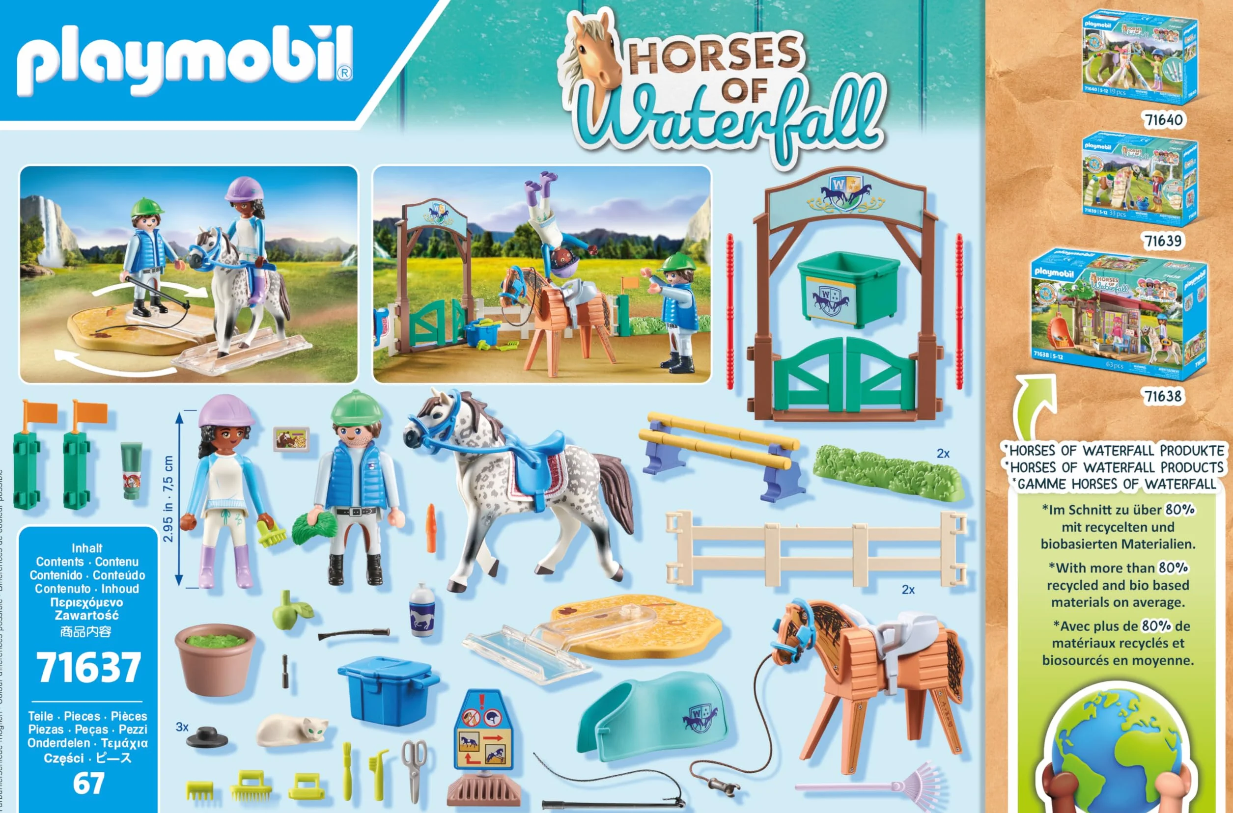 PLAYMOBIL Horses of Waterfall 71637 Nowoczesna arena jeździecka, w zestawie znajduje się ruchomy lonżownik, koń oraz różnorodne akcesoria, zestaw odpowiedni dla dzieci od 5 roku życia