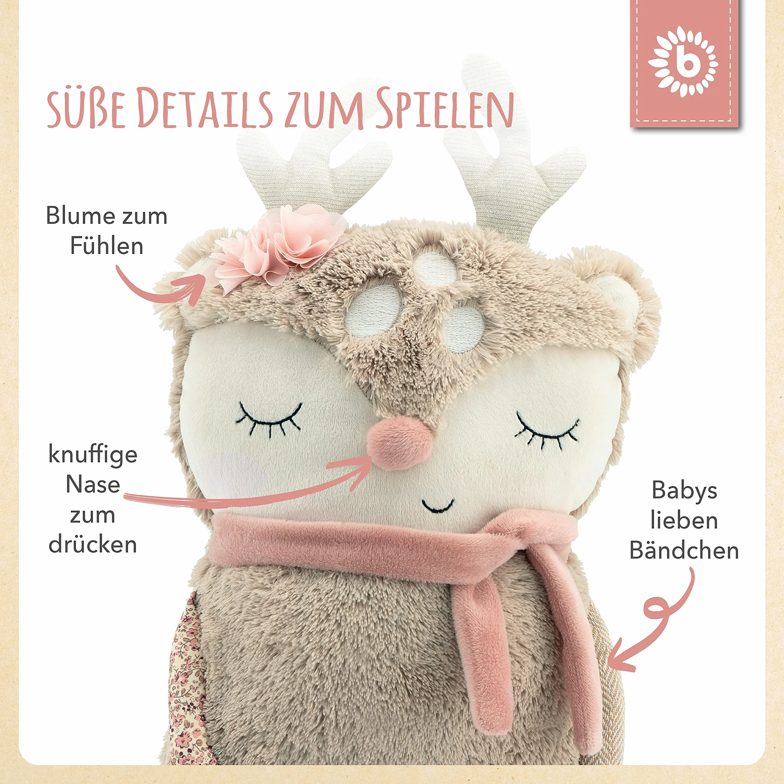 Bieco Pupazzo di peluche a forma di cavallo, circa 55 cm, carino peluche per neonati, giocattolo per bambini, giocattolo per il sonno del bambino