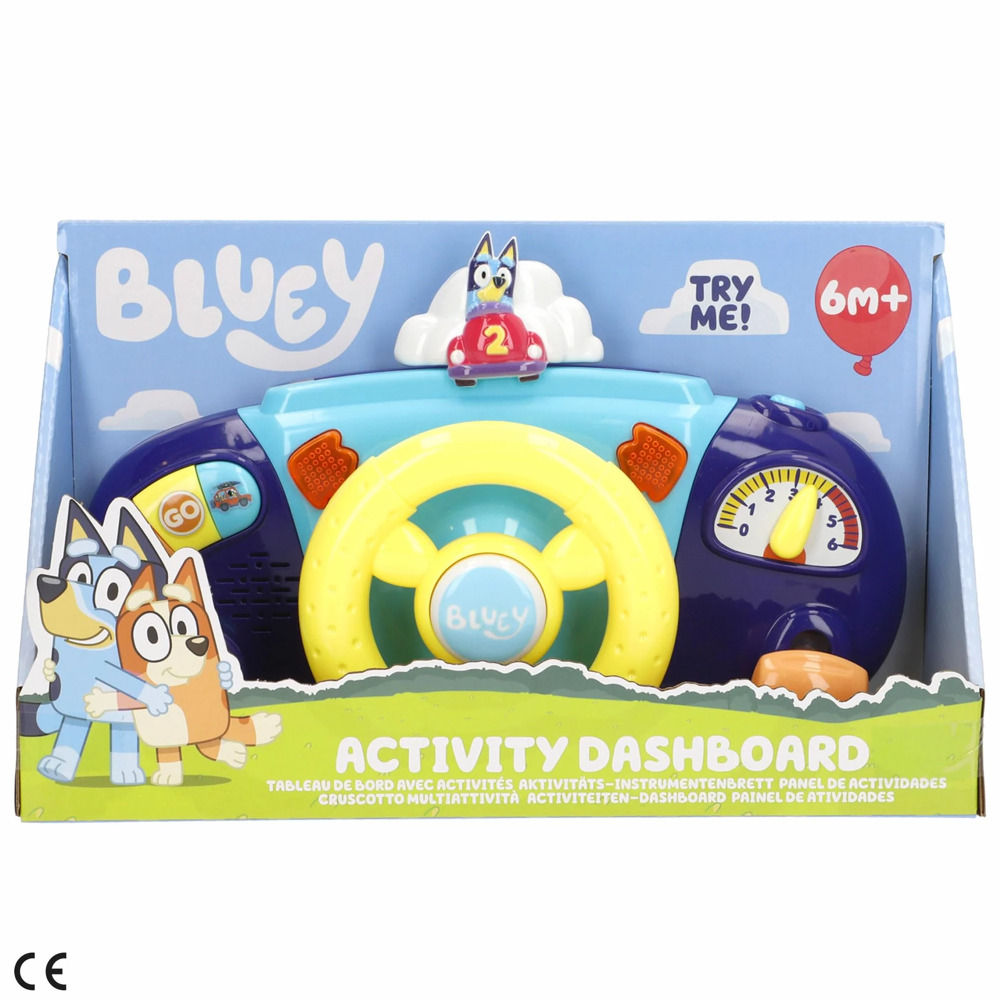 ColorBaby Bluey Kierownica do wózka dziecięcego, uchwyt kotwiący, kolorowy design, Bluey, Bingo i Przyjaciele, gry interekcyjne, zajęcia dla dzieci +6 miesięcy (39146)