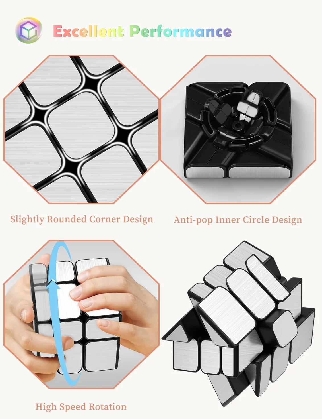 ROXENDA Speedcube zestaw 2 lusterek w kolorze złotym w kształcie litery S, srebrne kostki z ochroną przed wiatrem, nieregularne podmuchy Speedcubing 3 x 3 x 3 Speed Cube Twisty Box, puzzle, złoty