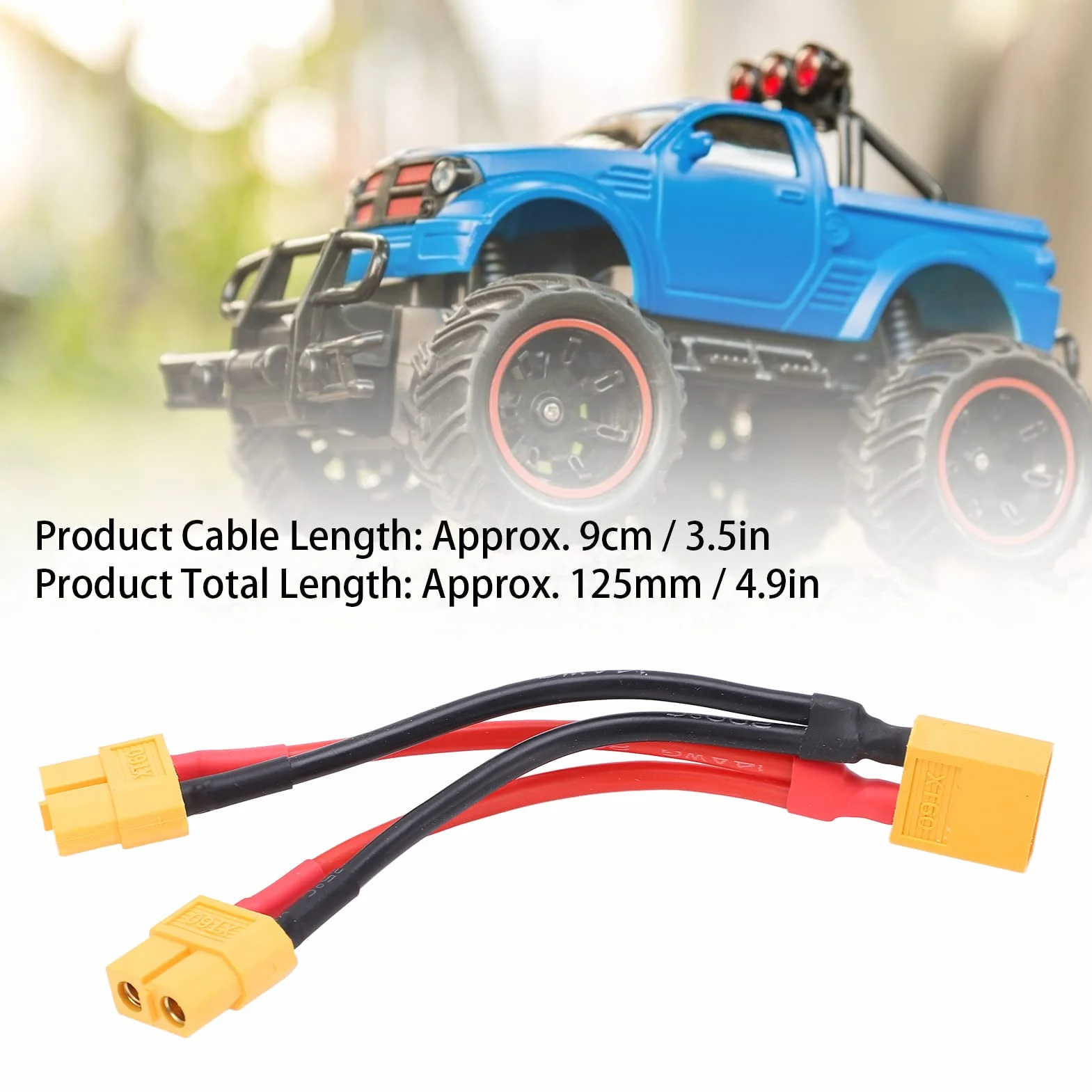 Adapter Kabla Równoległego do Akumulatora RC, 9cm, Wtyk XT60, Podwójny Przedłużacz Y-splitter, 1 Wtyk na 2 Gniazda, Przewód Silikonowy do RC Lipo