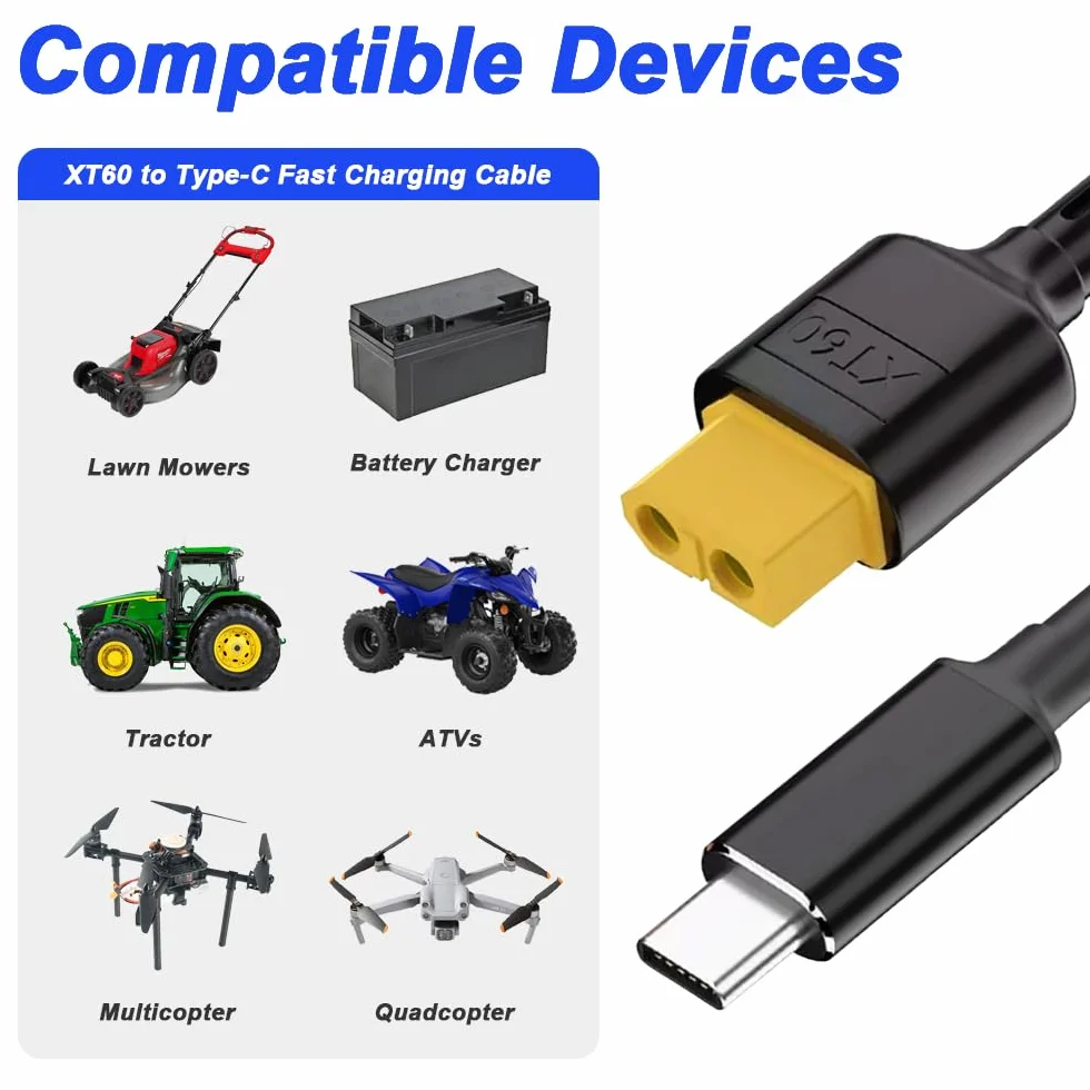 XT60 do typu C kabel do szybkiego ładowania, gniazdo XT60 do wtyczki USB-C 100 W 20 V/5 A kabel do ładowania do akumulatora RC Lipo Quadcopter Multicopter Aeromodelling, z wtyczką XT60 na
