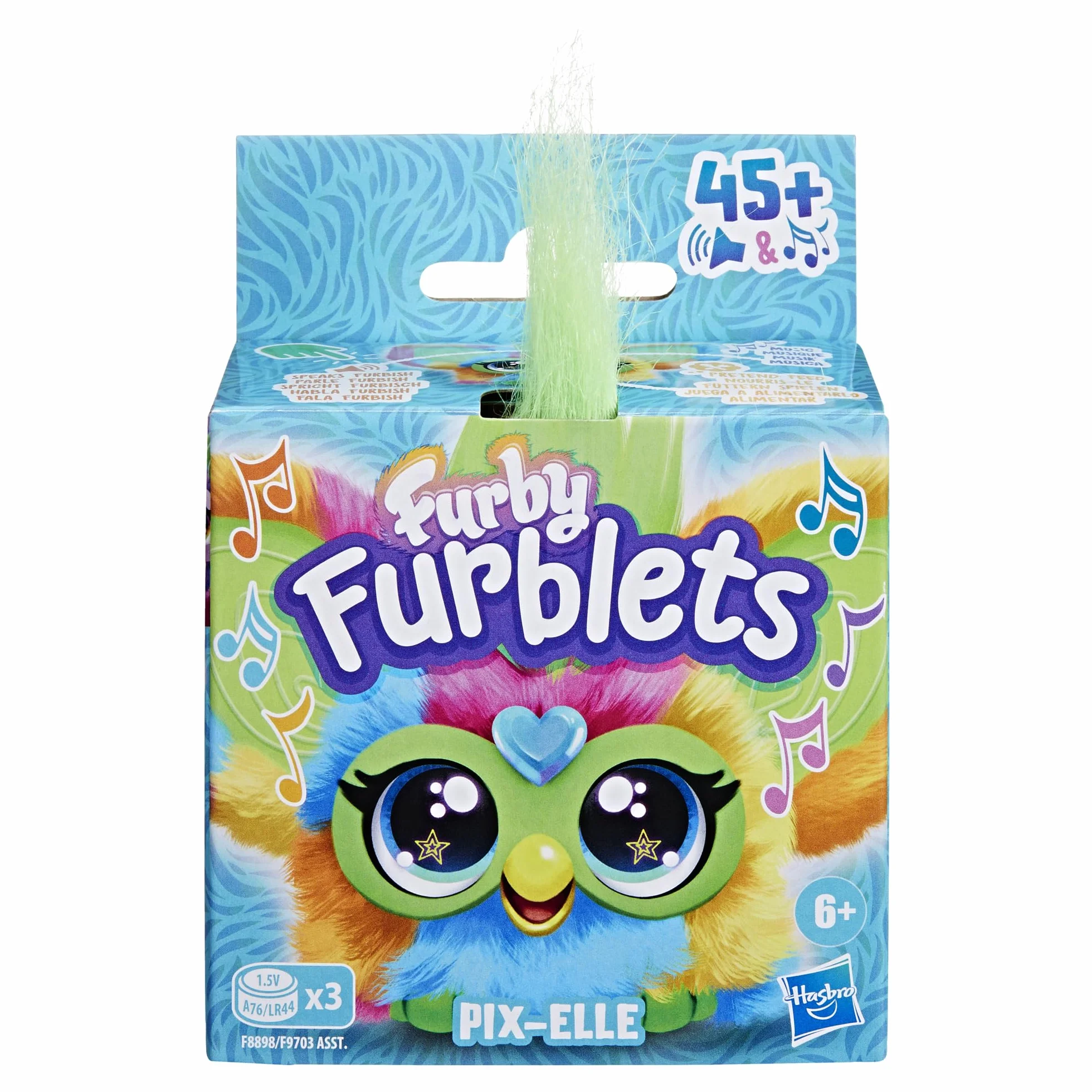 Furby Furblets Pix-Elle Gamer Furbiś|Mała pluszowa zabawka elektroniczna dla dzieci|Interaktywna Muzyczna Maskotka z Dźwiękami z Gier|Z breloczkiem|Prezent dla 6-latki, dla dziewczynek i chłopców