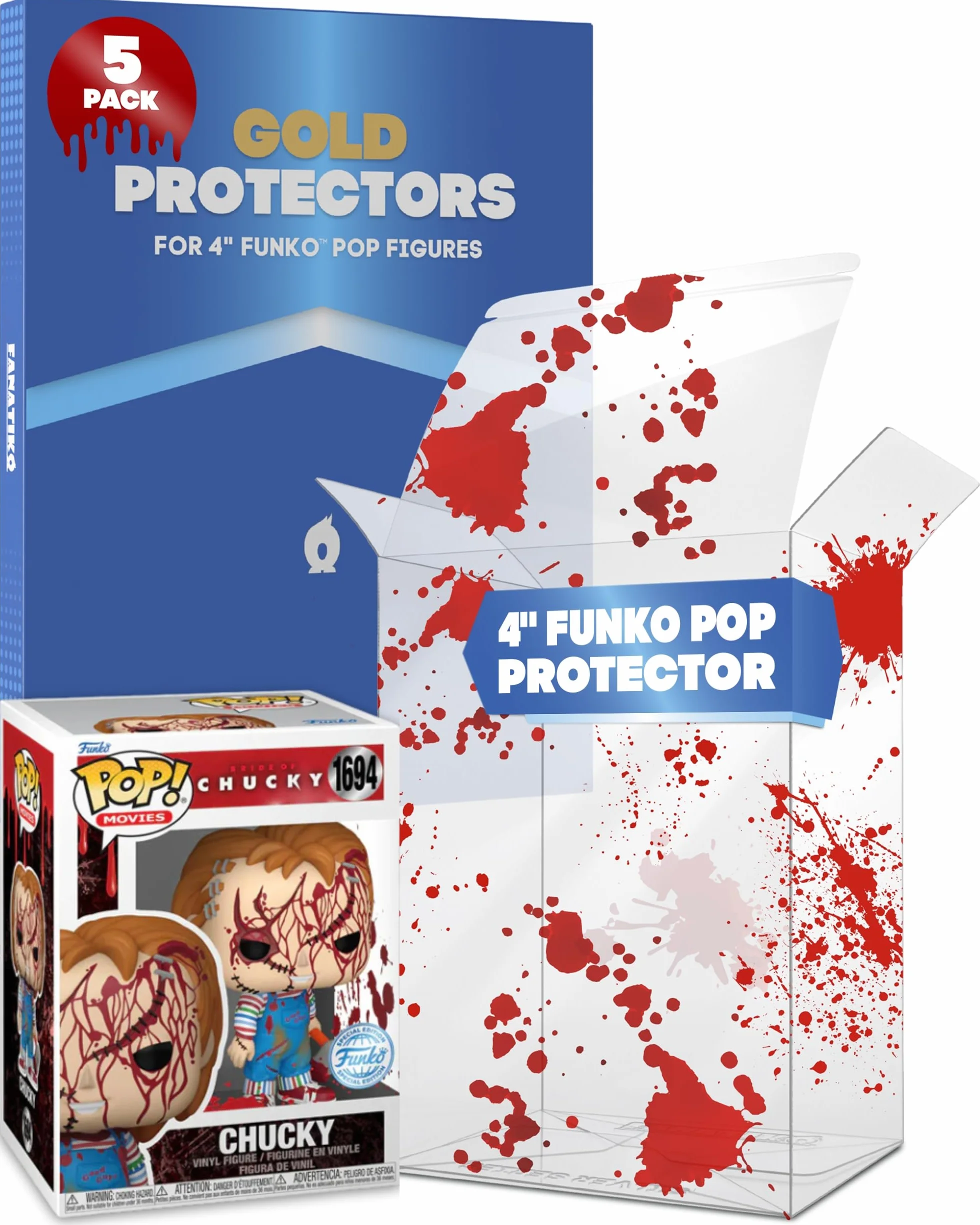 Zestaw 5 Krwawych Ochraniaczy na Funko Pop 4" – Etui Ochronne Funko Pop o Grubości 0,5 mm – Utrzymaj Swoją Kolekcję w Idealnym Stanie dzięki Folii Przeciwzarysowaniowej