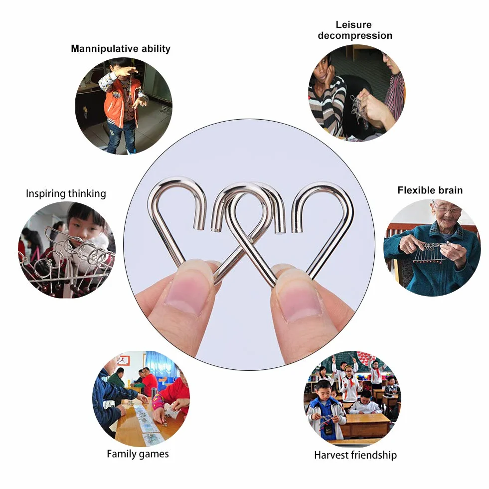 Puzzle z Drutu Metalowego, 20 szt. Zestaw łamigłówek z Drutu Metalowego Puzzle IQ Trening Umysłu Zabawki Edukacyjne Prezenty Urodzinowe dla Dzieci